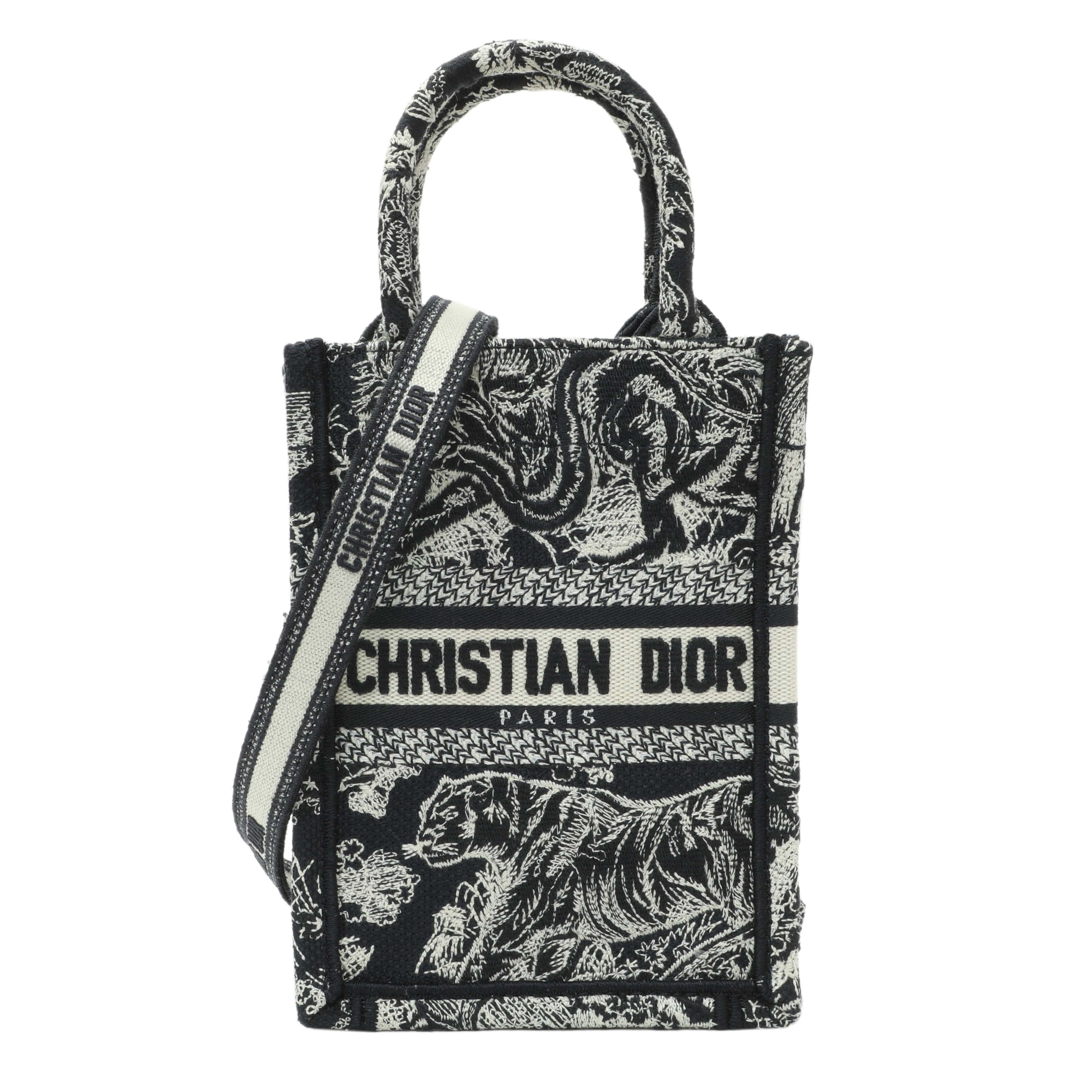 Christian Dior Canvas Toile de Jouy Reverse Embroidered Mini Book Tote Phone Bag