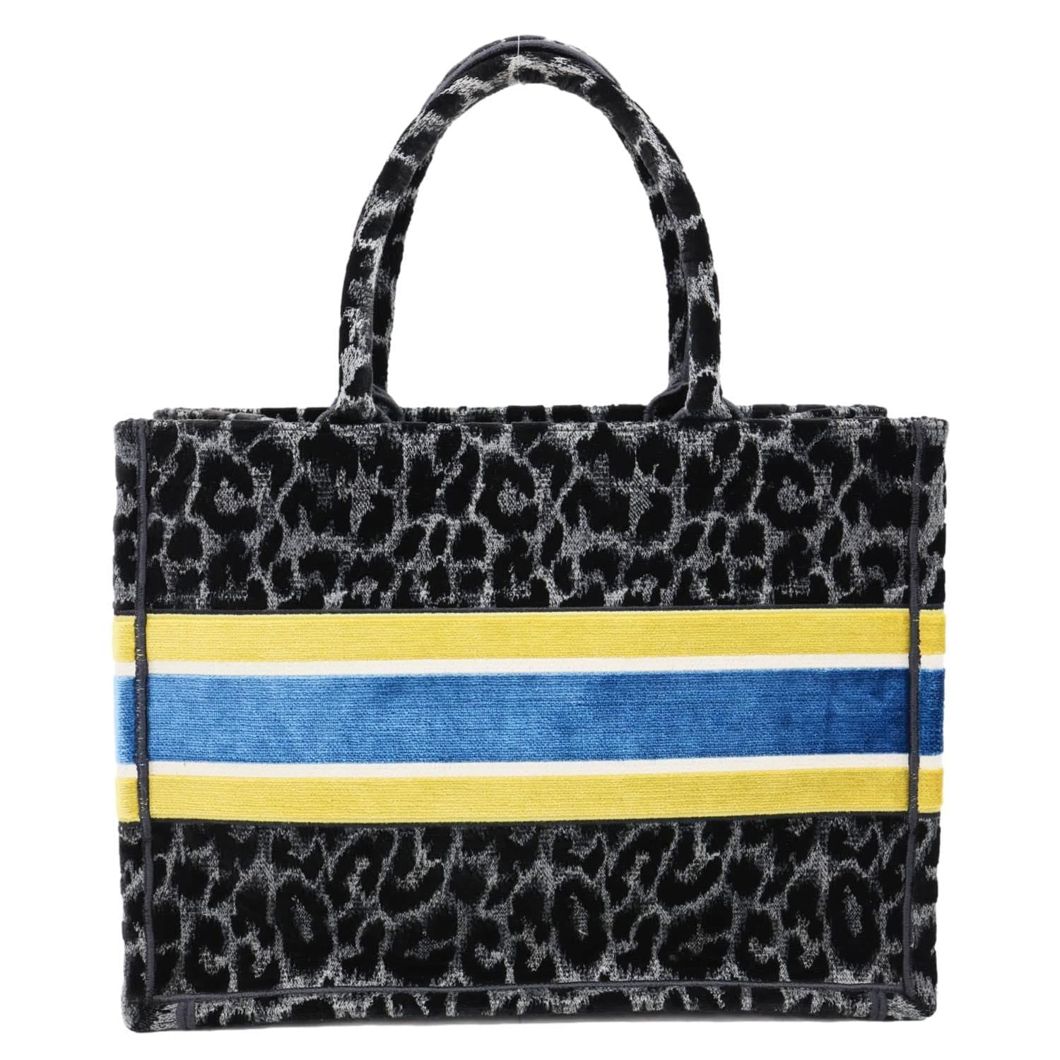 CHRISTIAN DIOR Book Medium Leopard Mizza Embroidered Tote Bag Black