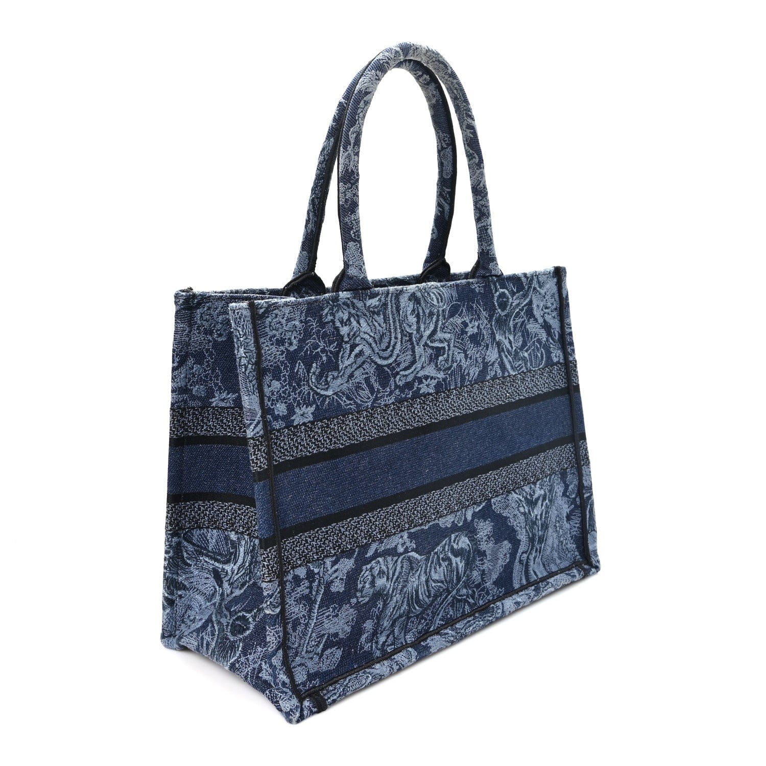 Christian Dior Canvas Embroidered Medium Dioriviera Toile De Jouy Book Tote Blue Black