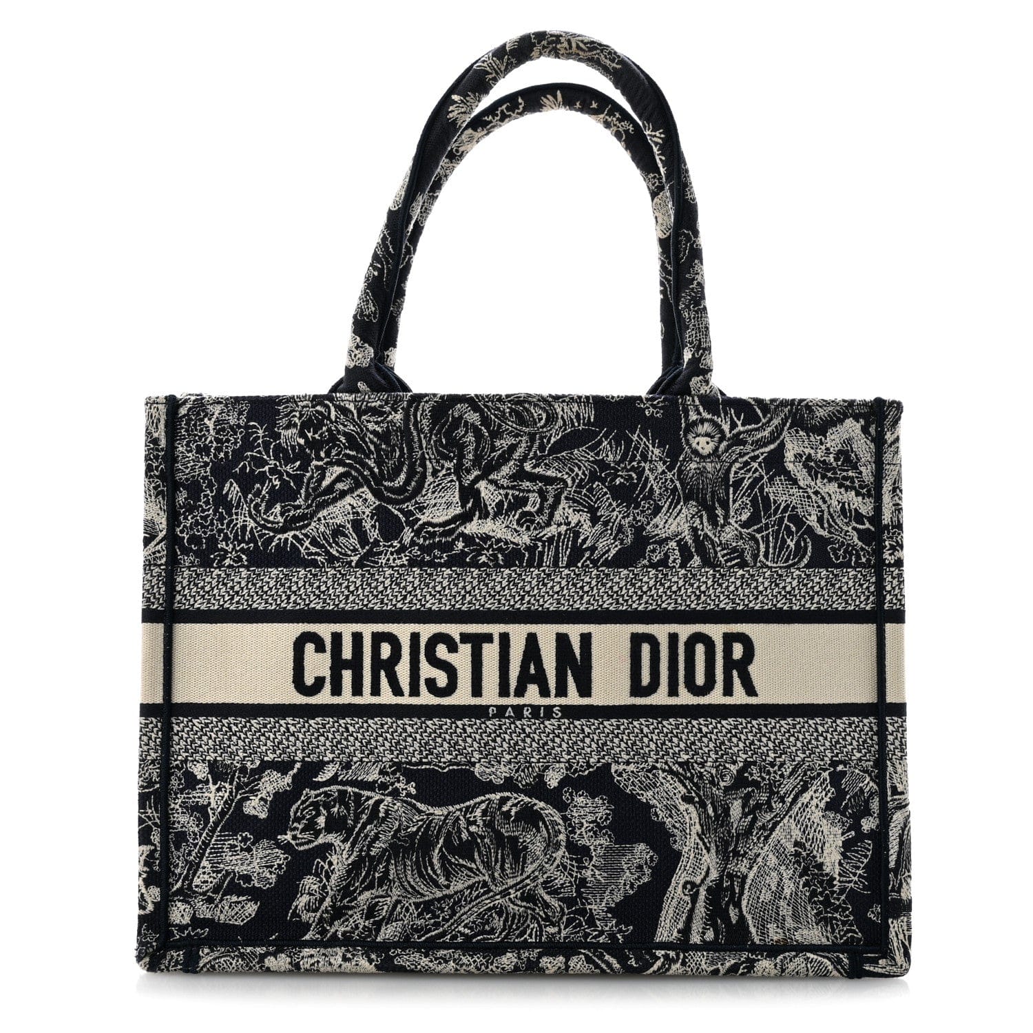 Christian Dior Canvas Embroidered Medium Toile De Jouy Reverse Book Tote Blue