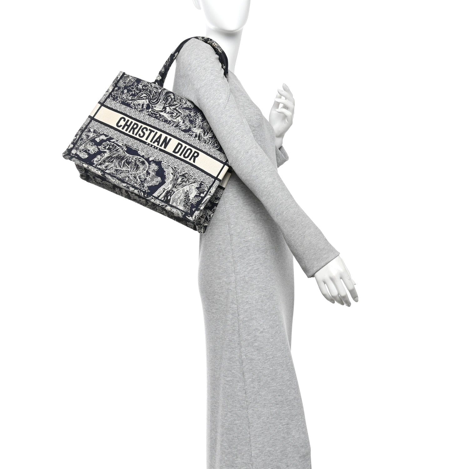 Christian Dior Canvas Embroidered Medium Toile De Jouy Reverse Book Tote Blue