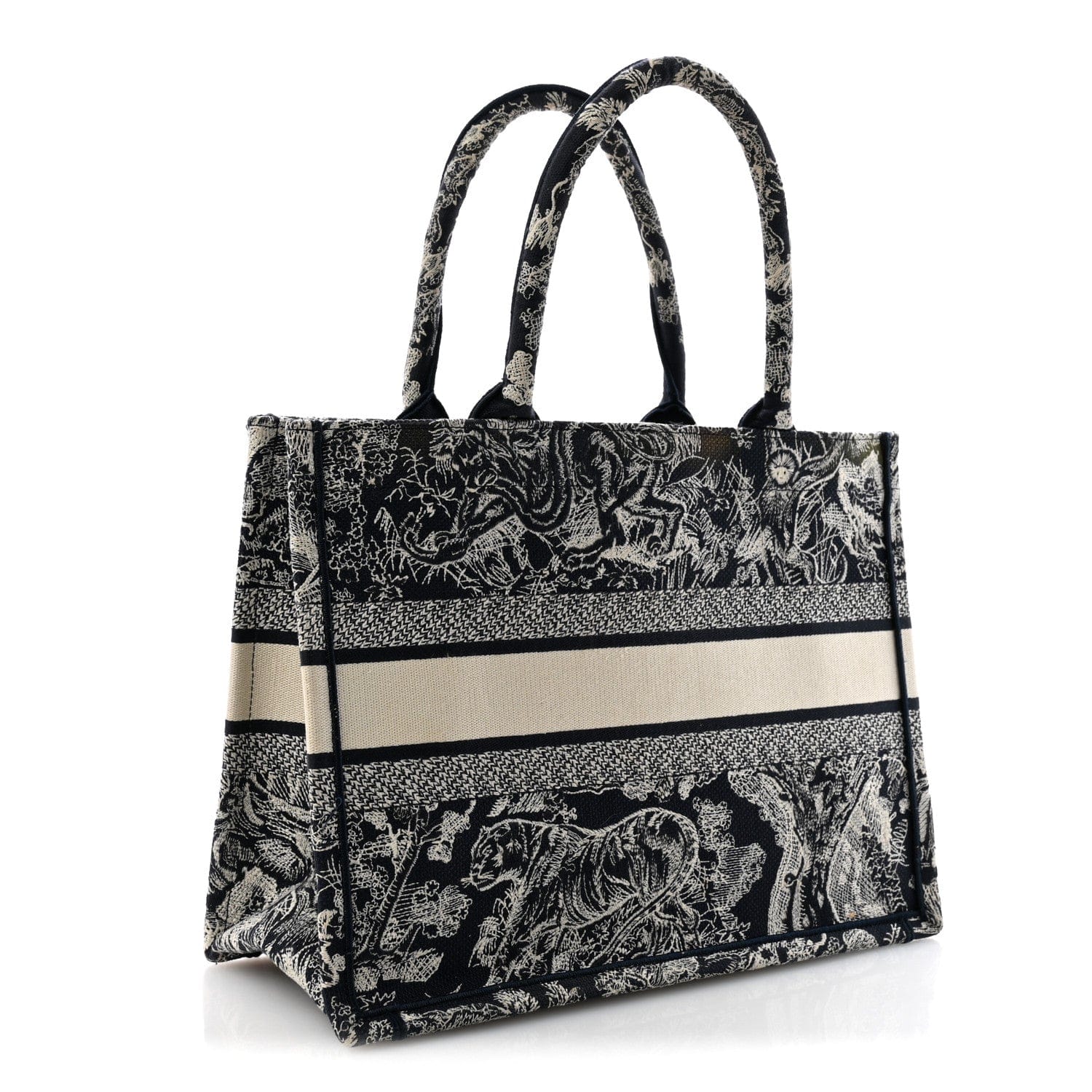Christian Dior Canvas Embroidered Medium Toile De Jouy Reverse Book Tote Blue