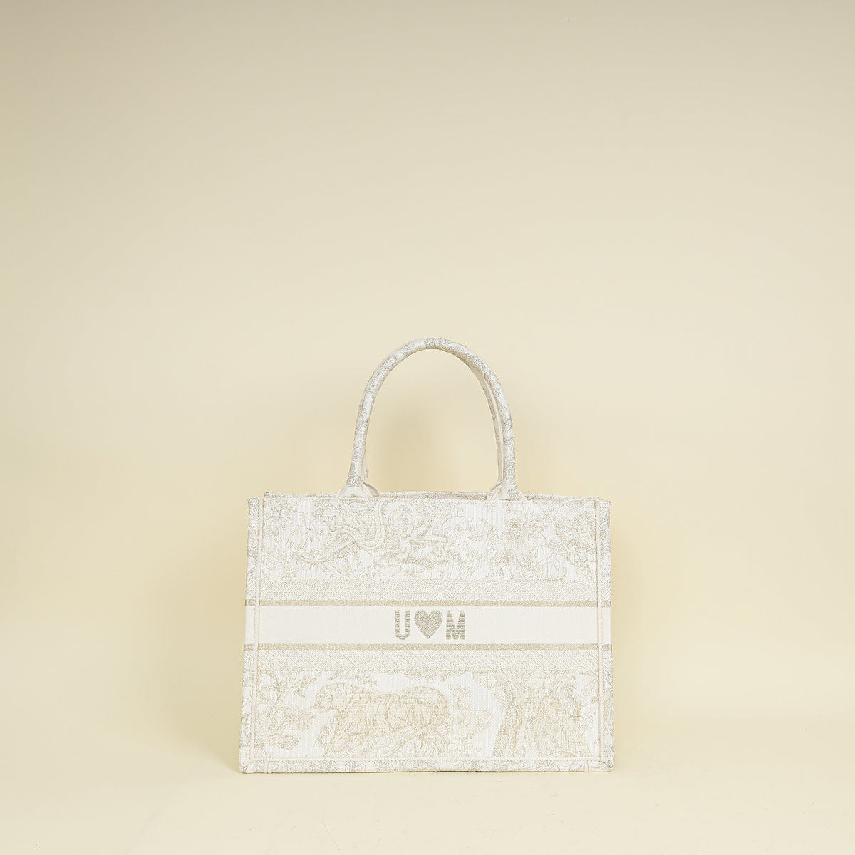 Christian Dior Bicolor Toile de Jouy Book Tote Medium Bag With MU Initials
