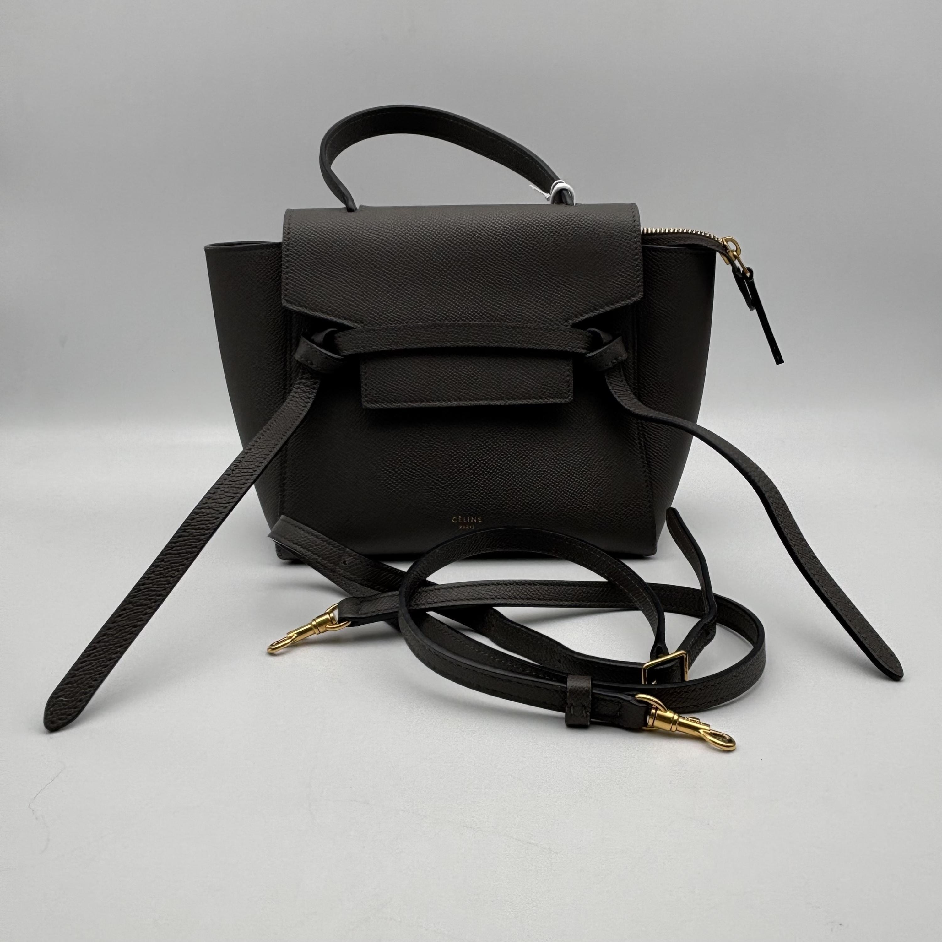 Celine Stylish Grey Leather Handbag With Straps C345483