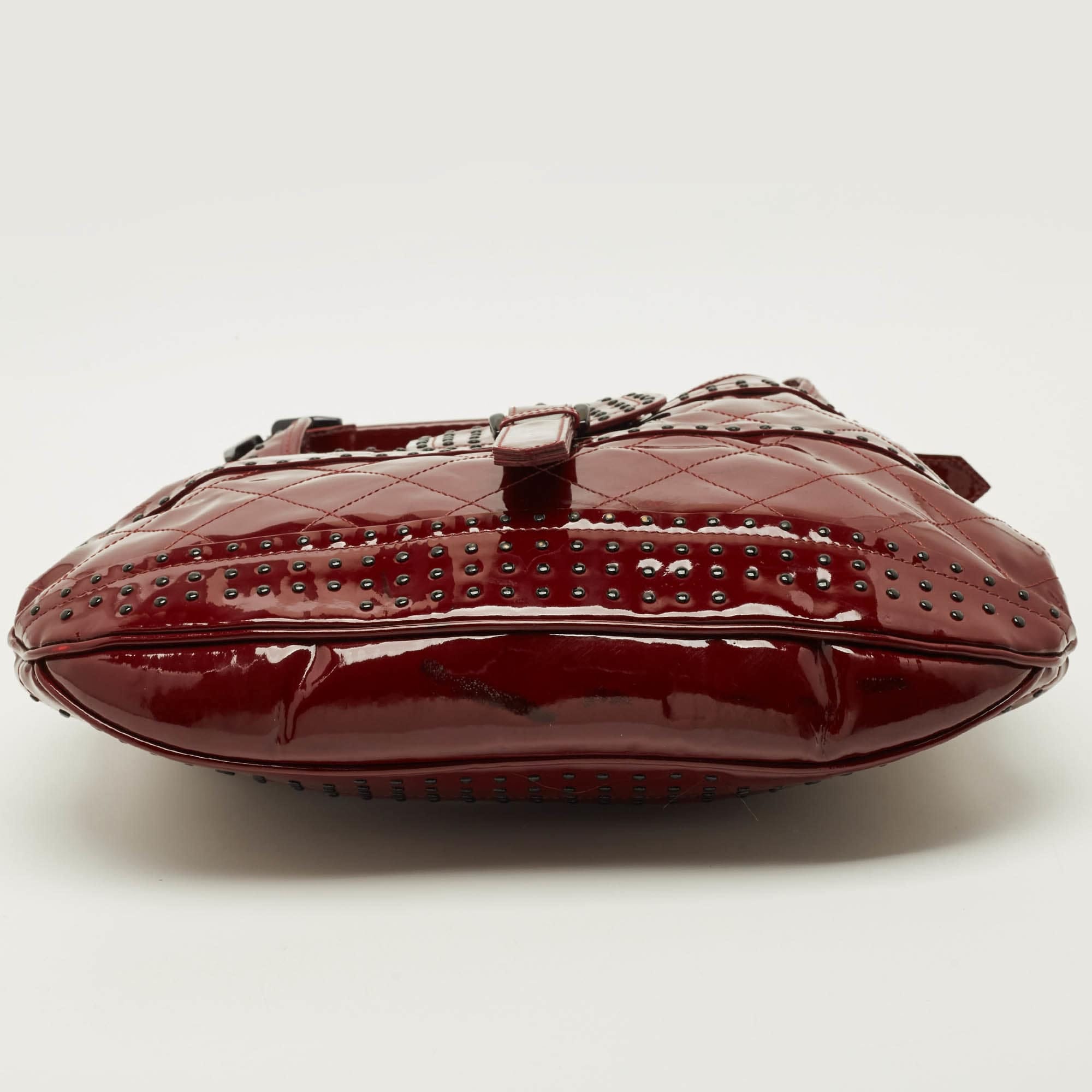 Burberry Brooke Red Quilted Studded Patent Leather Hobo