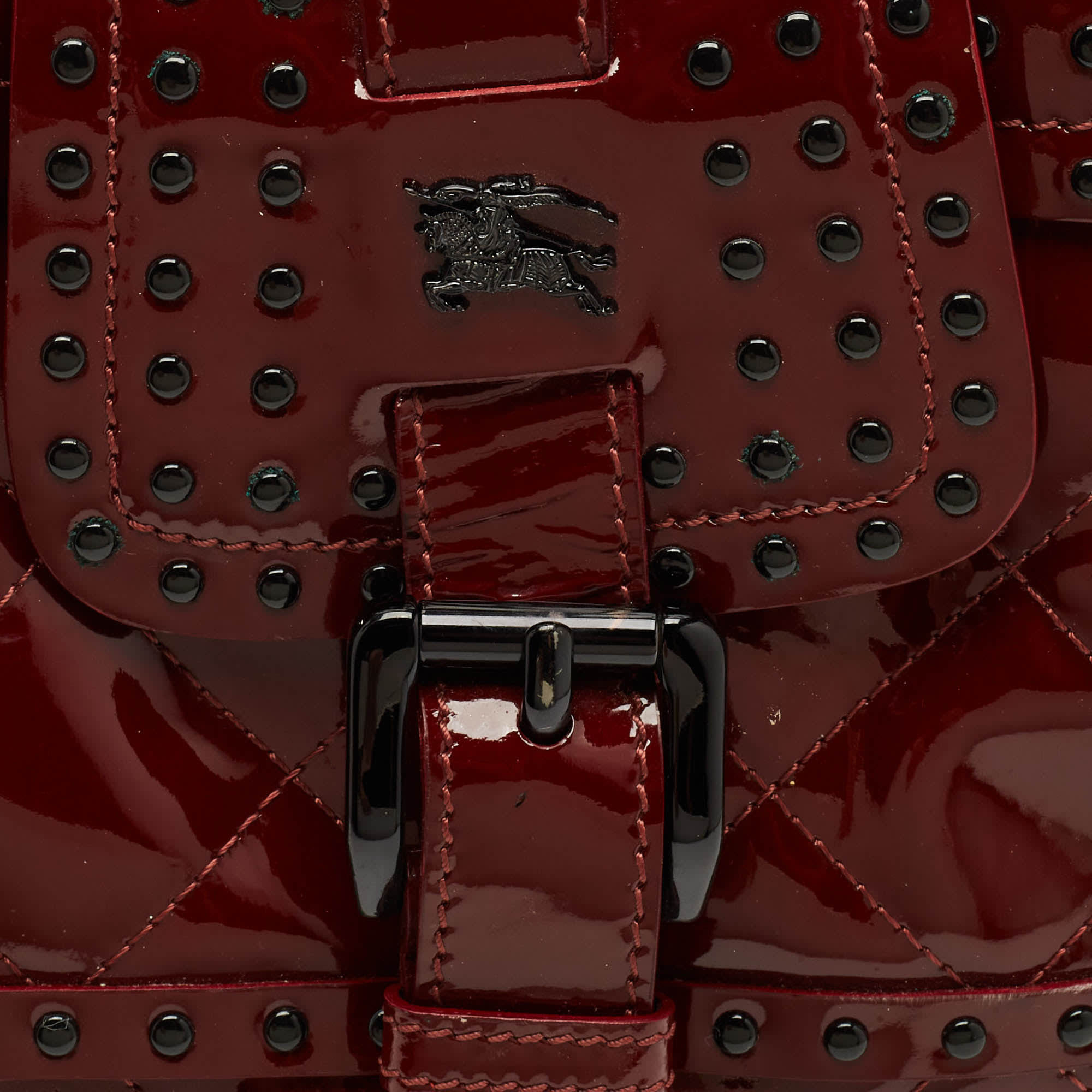 Burberry Brooke Red Quilted Studded Patent Leather Hobo