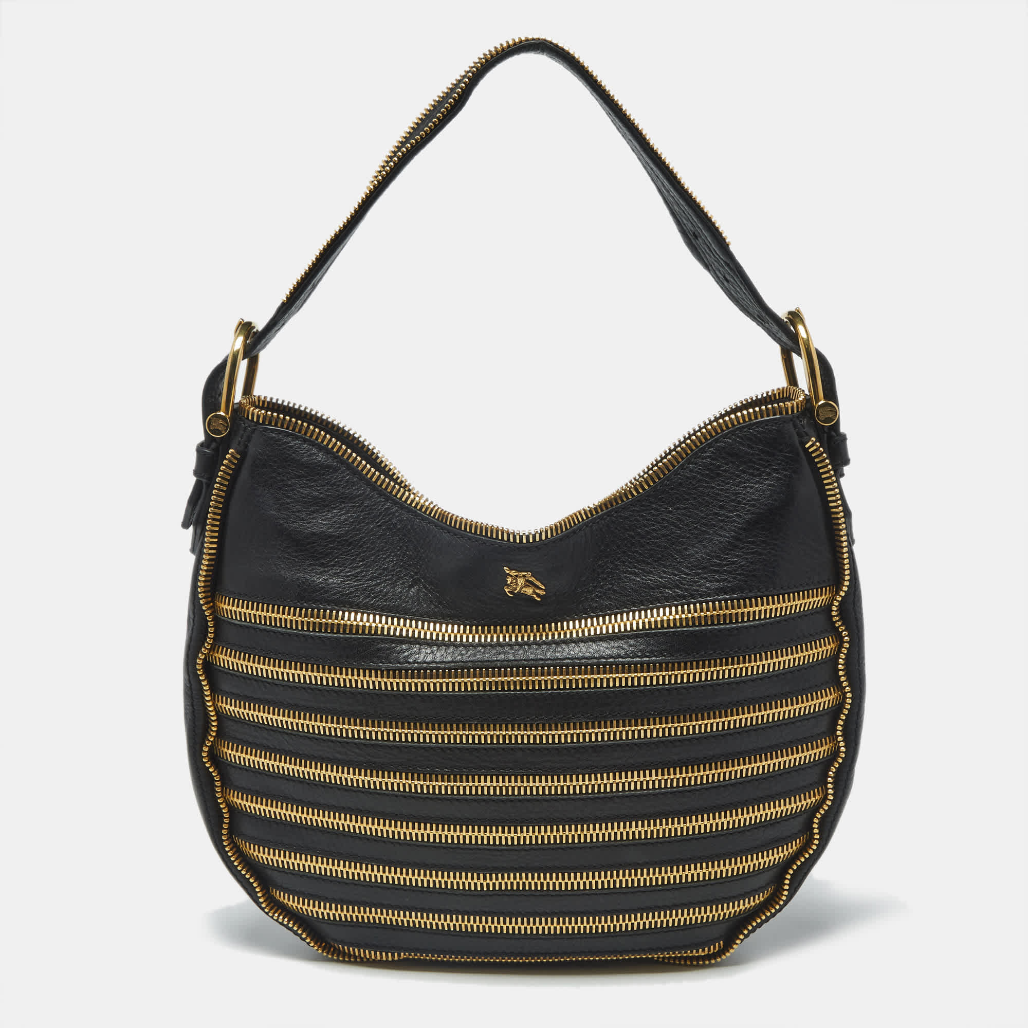 Burberry Zipped Detail Malika Black Leather Hobo