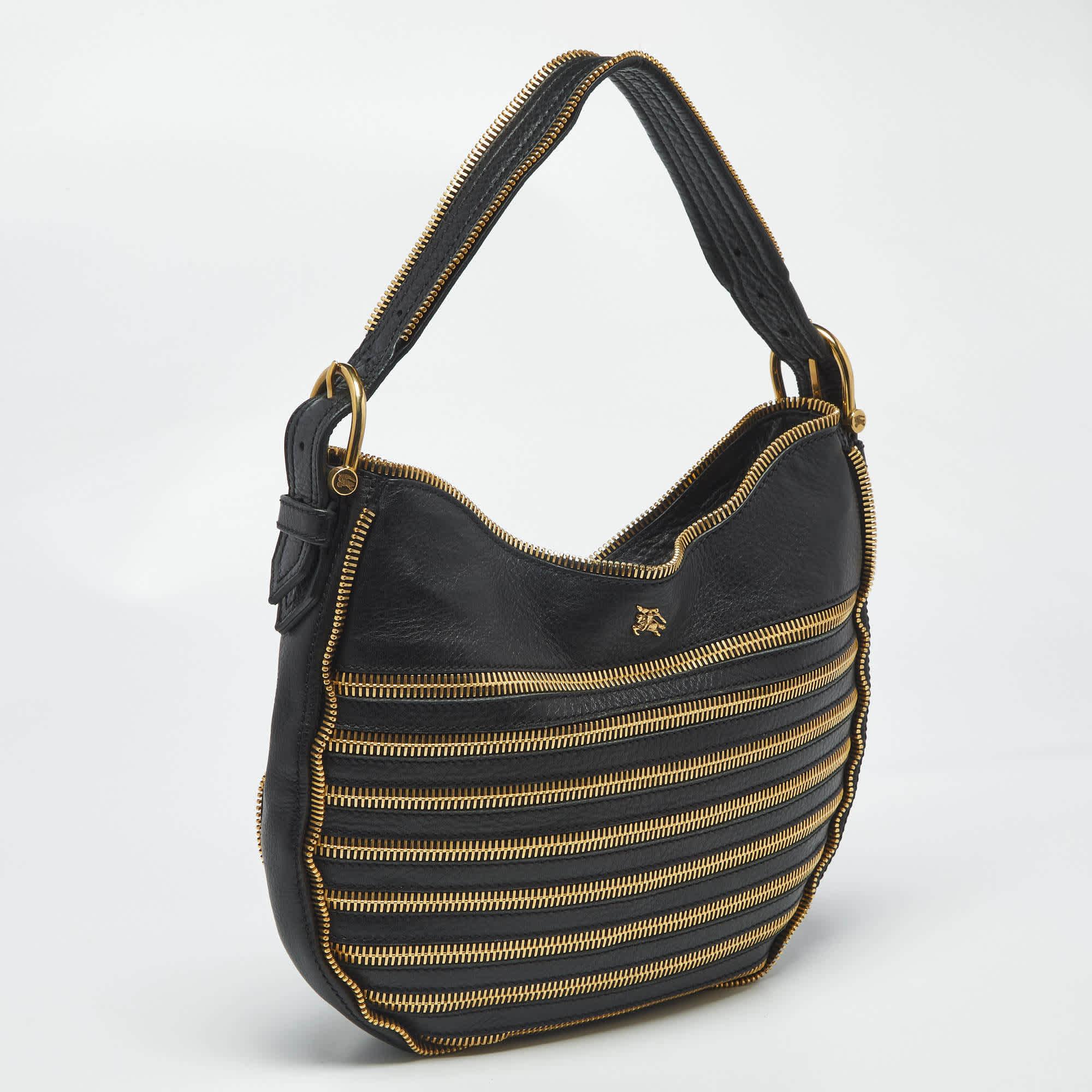 Burberry Zipped Detail Malika Black Leather Hobo
