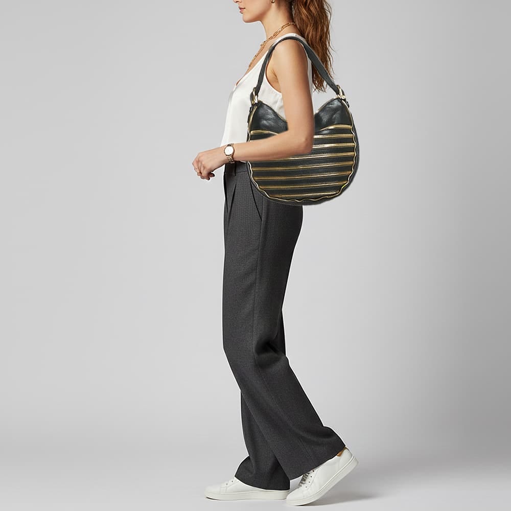 Burberry Zipped Detail Malika Black Leather Hobo
