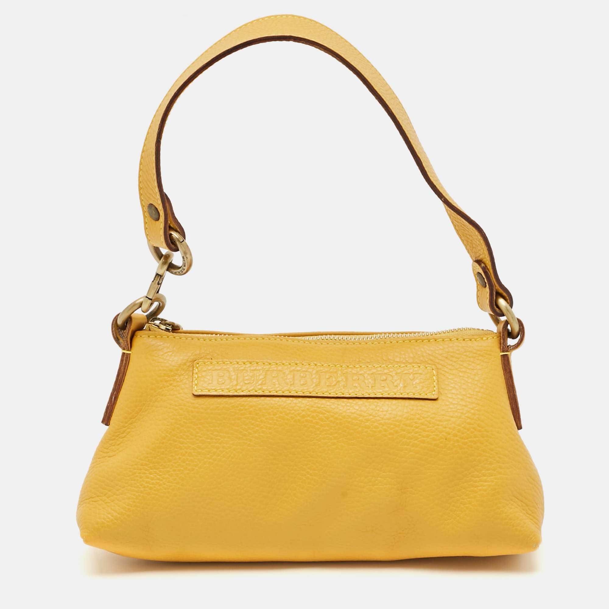 Burberry Logo Embossed Mustard Leather Shoulder Bag