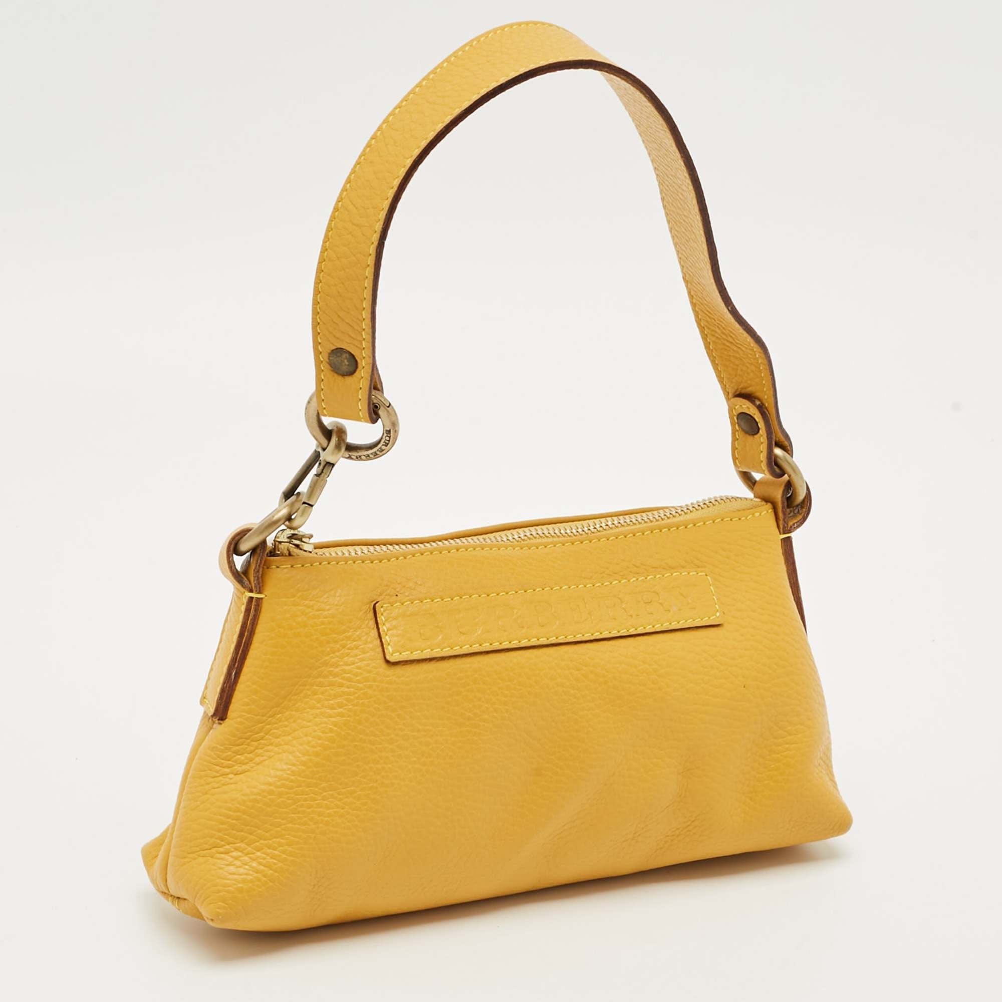 Burberry Logo Embossed Mustard Leather Shoulder Bag