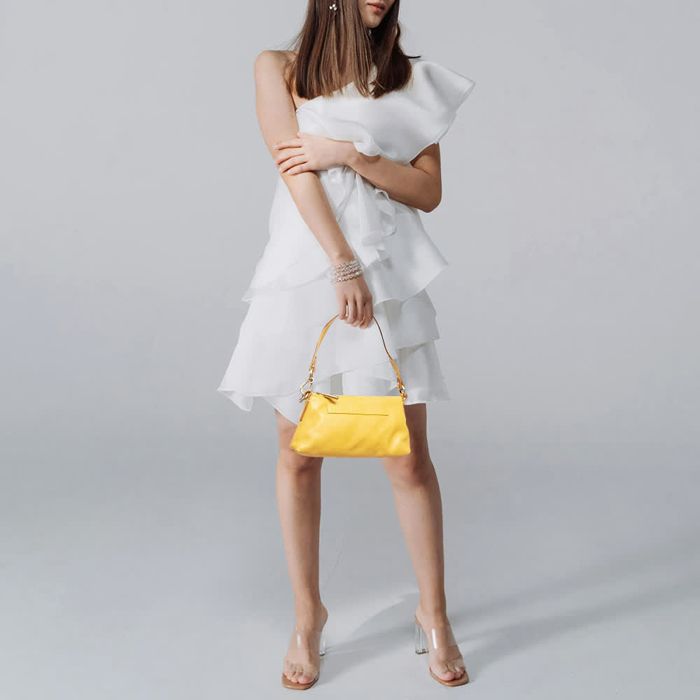 Burberry Logo Embossed Mustard Leather Shoulder Bag