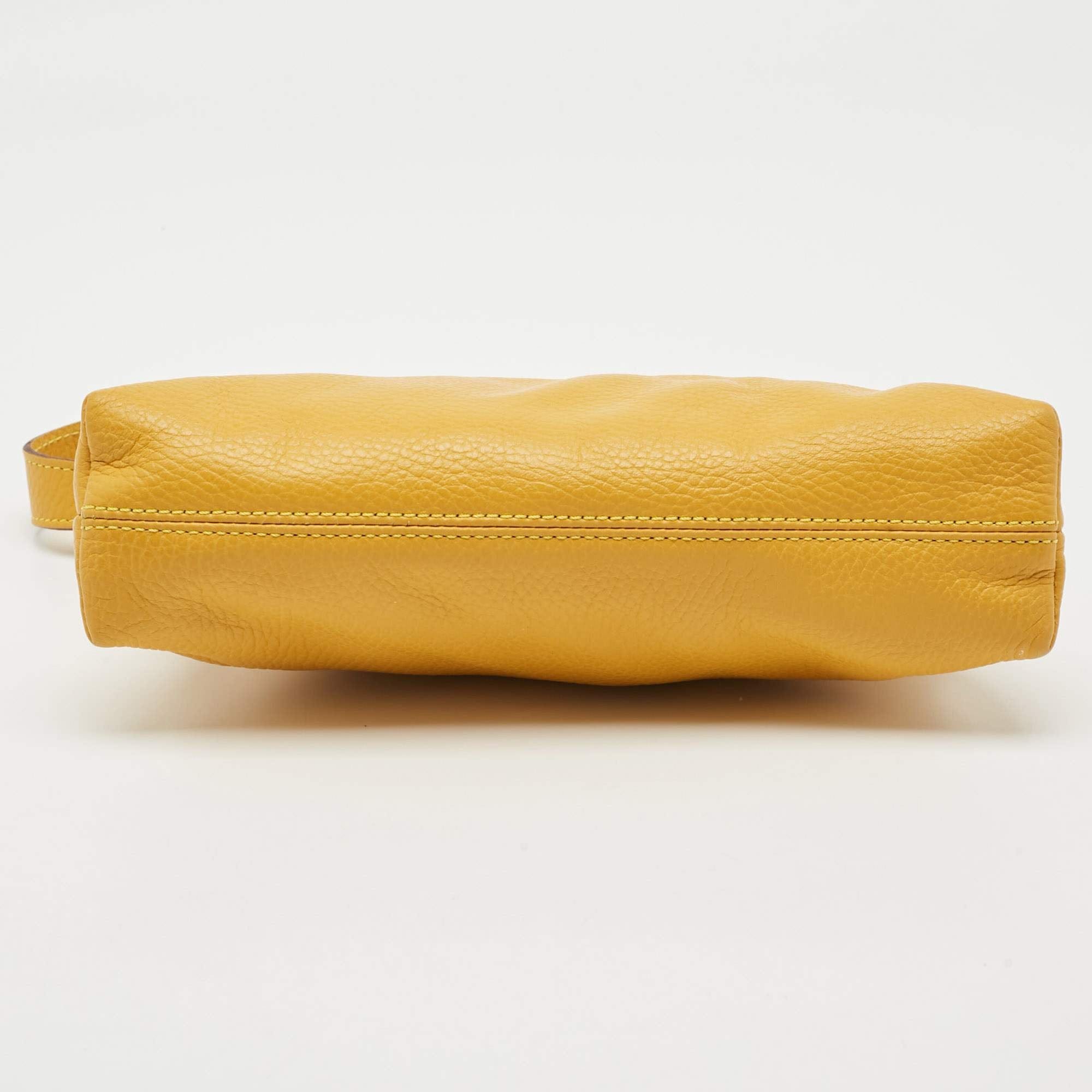 Burberry Logo Embossed Mustard Leather Shoulder Bag