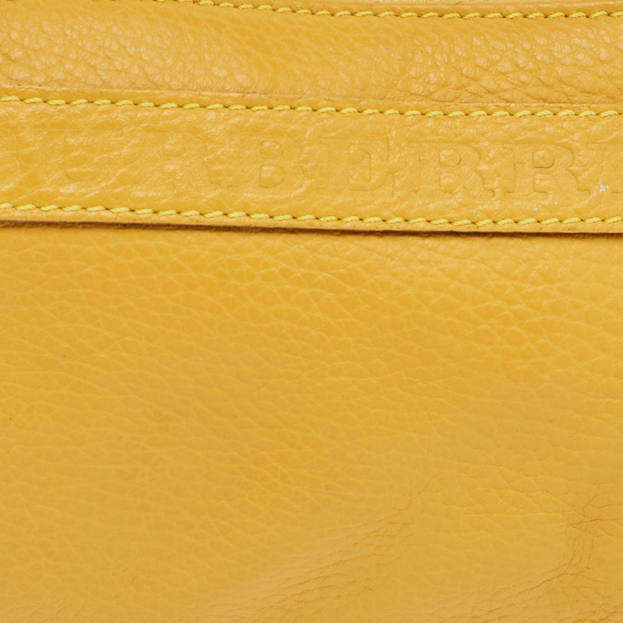Burberry Logo Embossed Mustard Leather Shoulder Bag