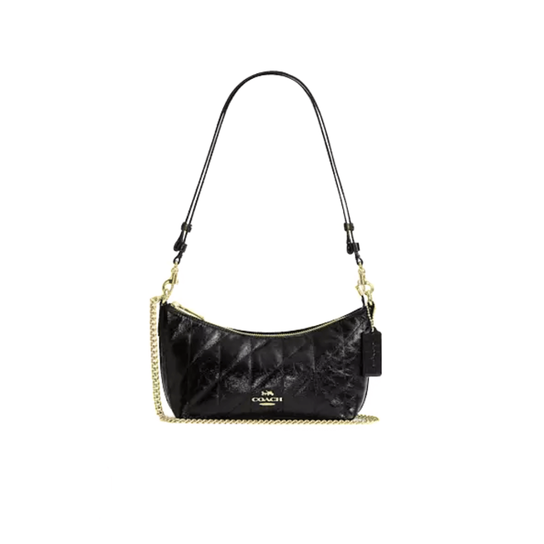 Coach Caitlin Shoulder Bag With Quilting glazed leather Gold Black