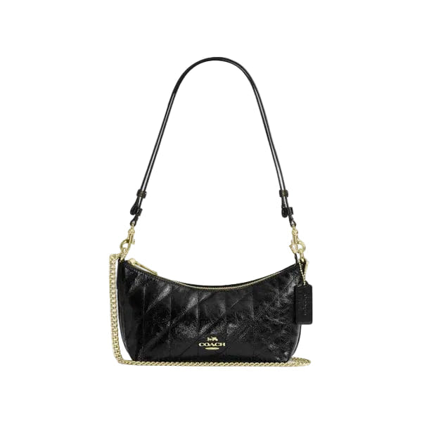 Coach Caitlin Shoulder Bag With Quilting glazed leather Gold Black