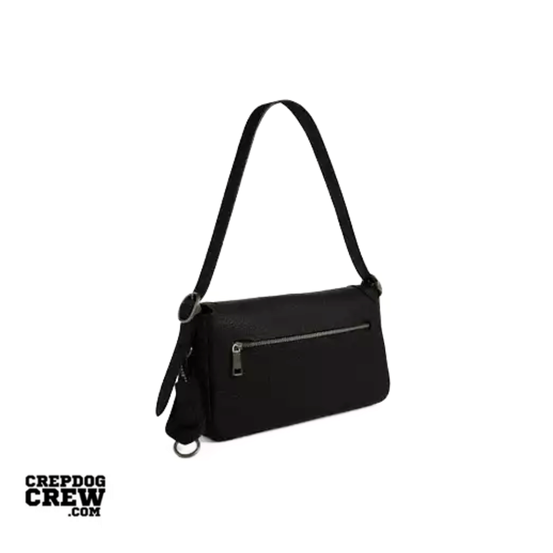 Coach Etta Small Flap Shoulder Bag pebbled leather Gunmetal Black