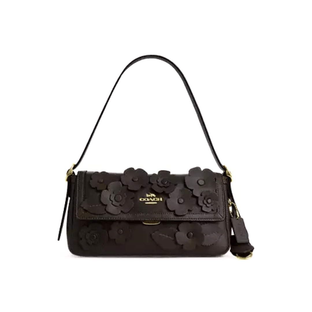 Coach Etta Small Flap Shoulder Bag With Floral Applique smooth leather Gold Maple