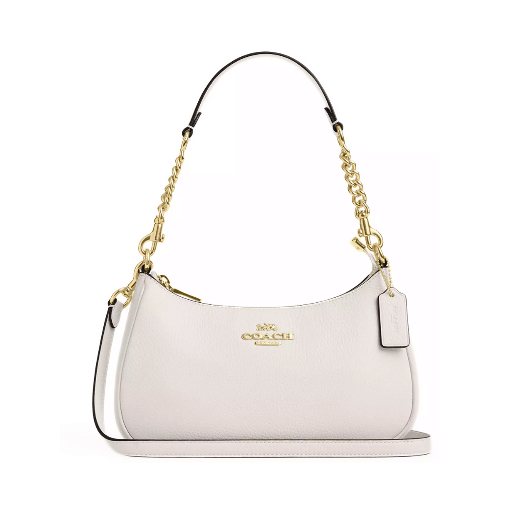 Coach Teri Shoulder Bag pebbled leather Gold Chalk