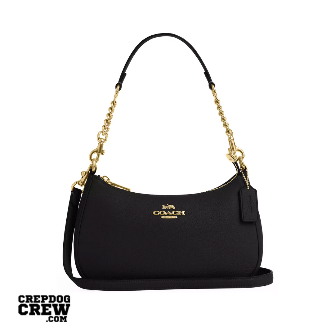 Coach Teri Shoulder Bag pebbled leather Gold Black