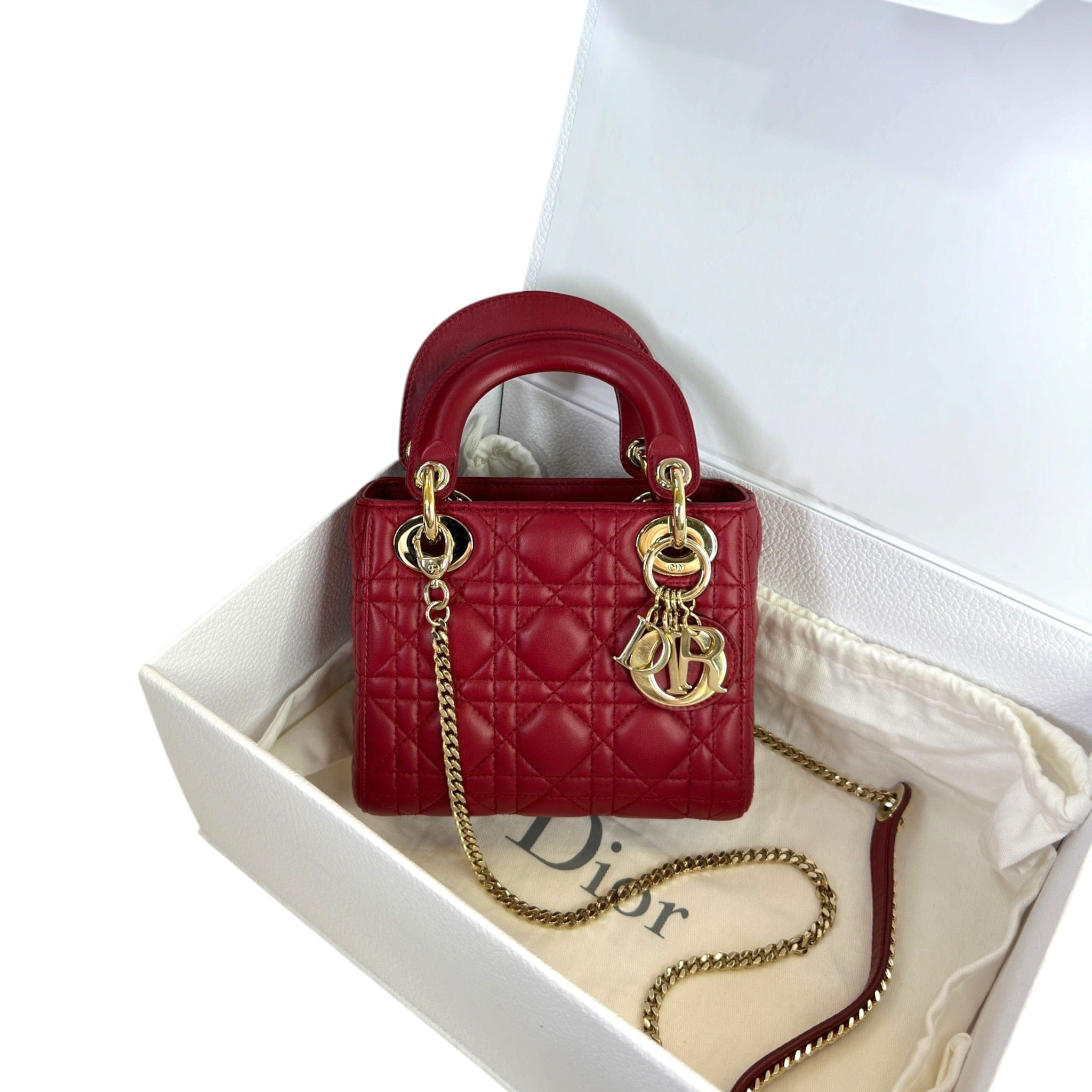 Christian Dior Lady Dior Mini Maroon Cannage Lambskin