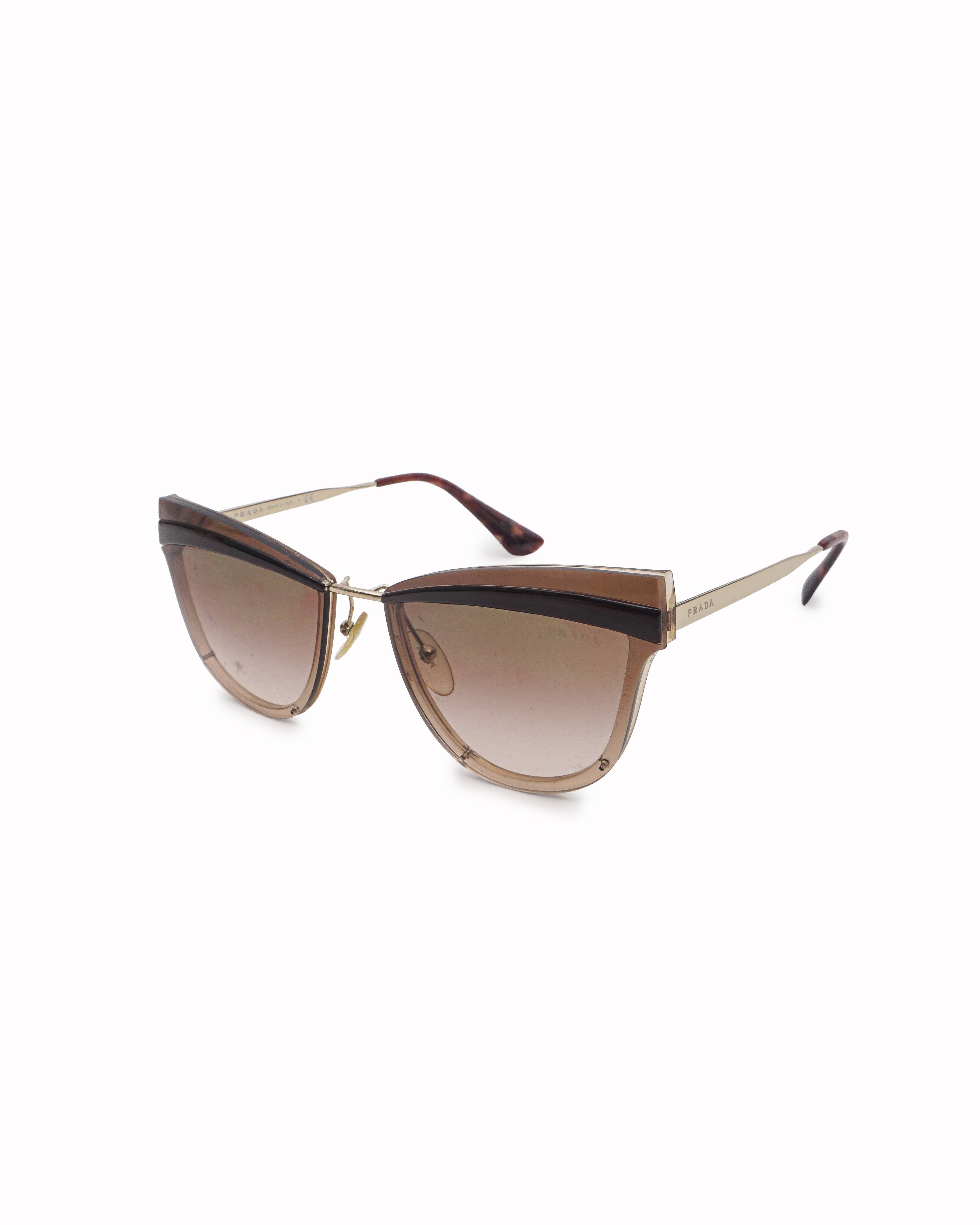 Prada Pale Gold & Brown Cat - Eye Sunglasses