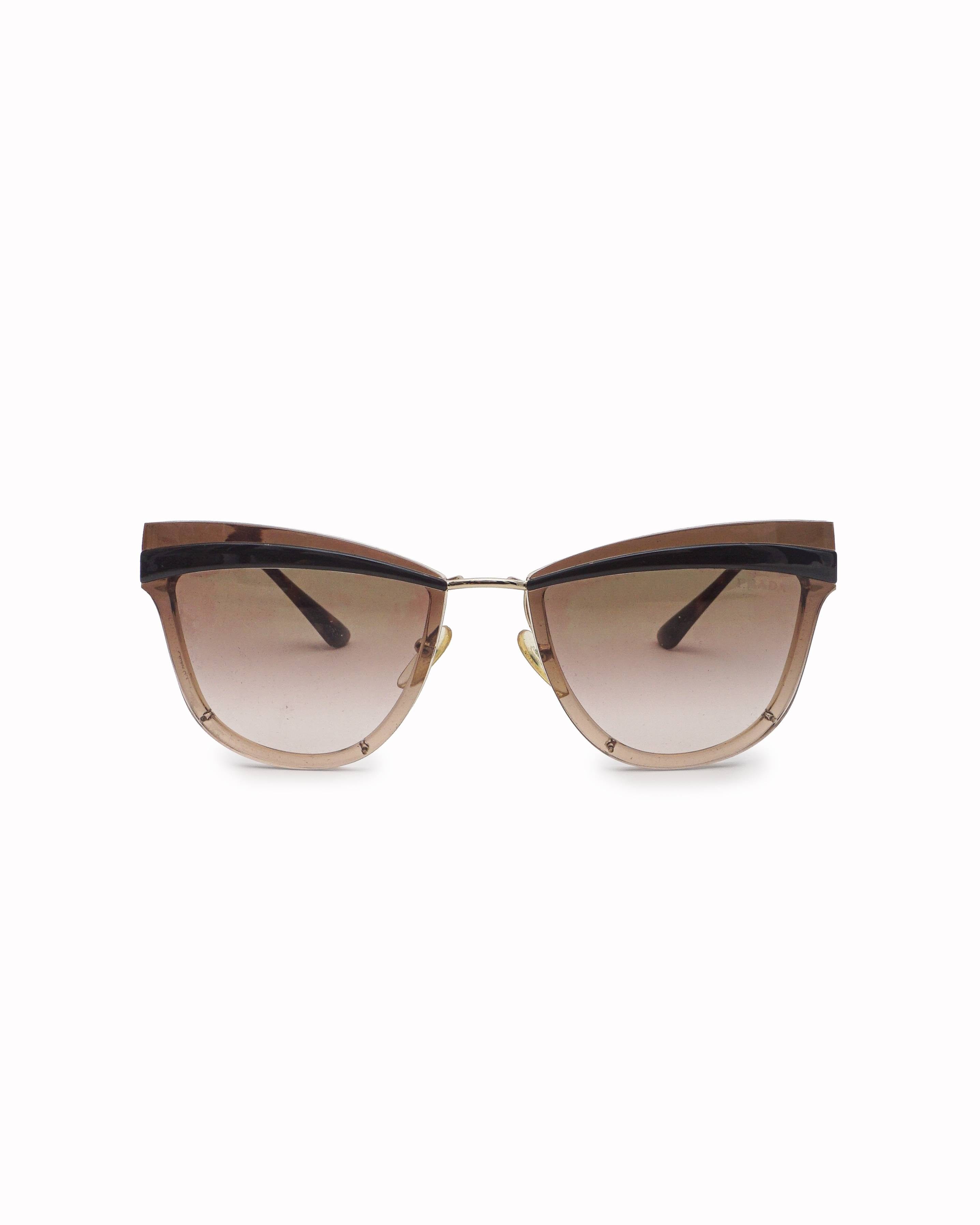 Prada Pale Gold & Brown Cat - Eye Sunglasses