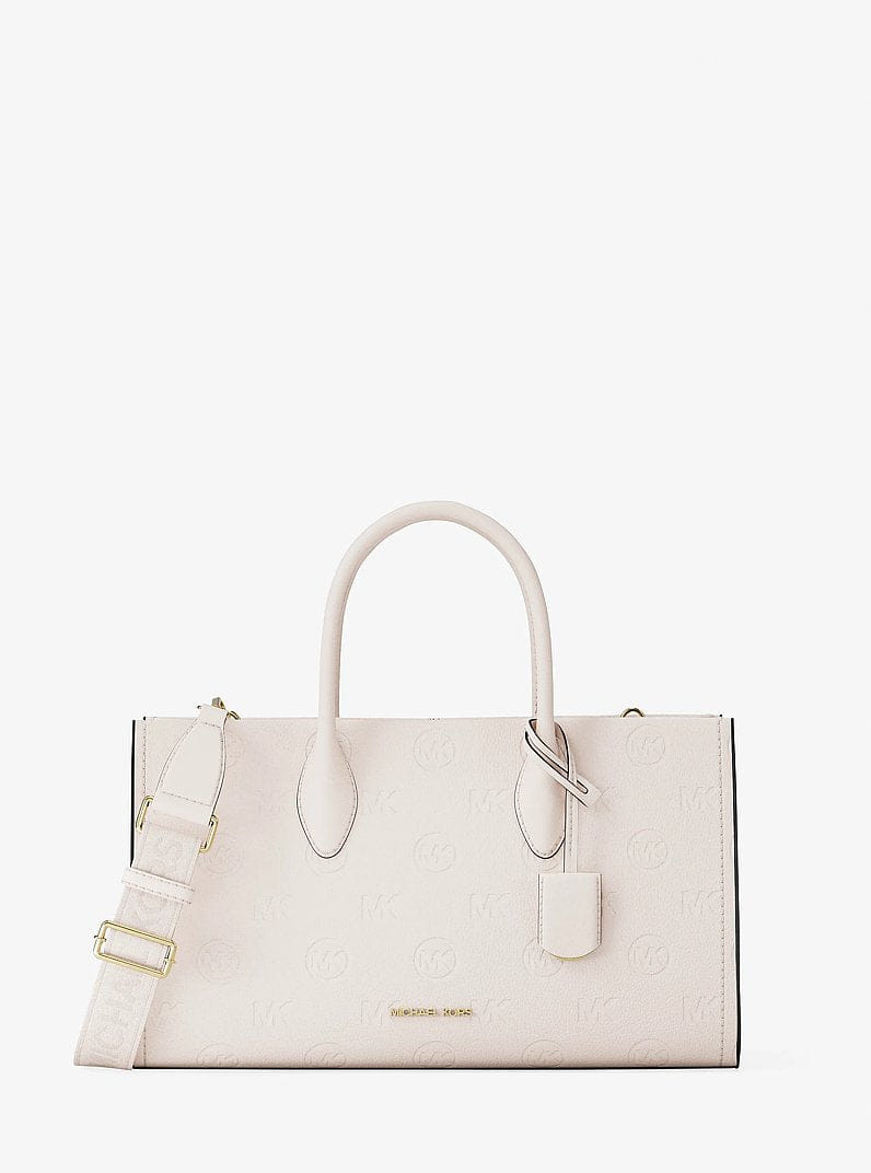 Michael Kors Mirella Medium Logo Debossed Satchel Lt Cream