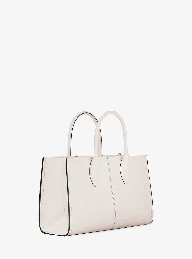 Michael Kors Mirella Medium Logo Debossed Satchel Lt Cream