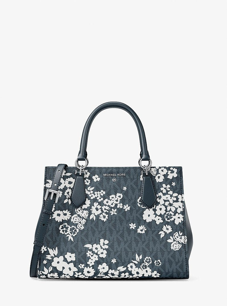 Michael Kors Marilyn Medium Printed Signature Logo Satchel Admiral