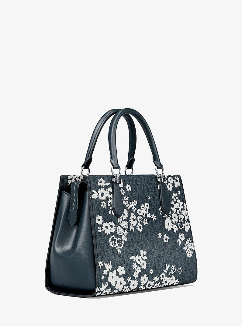 Michael Kors Marilyn Medium Printed Signature Logo Satchel Admiral