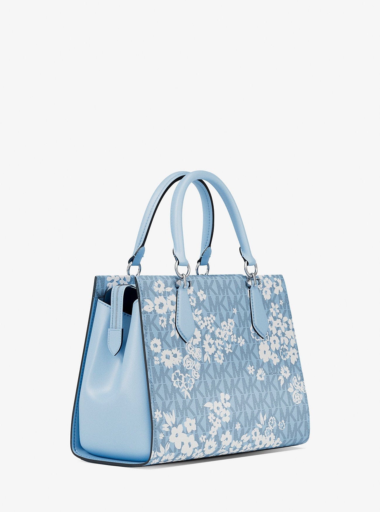 Michael Kors Marilyn Medium Printed Signature Logo Satchel Pale Ocean