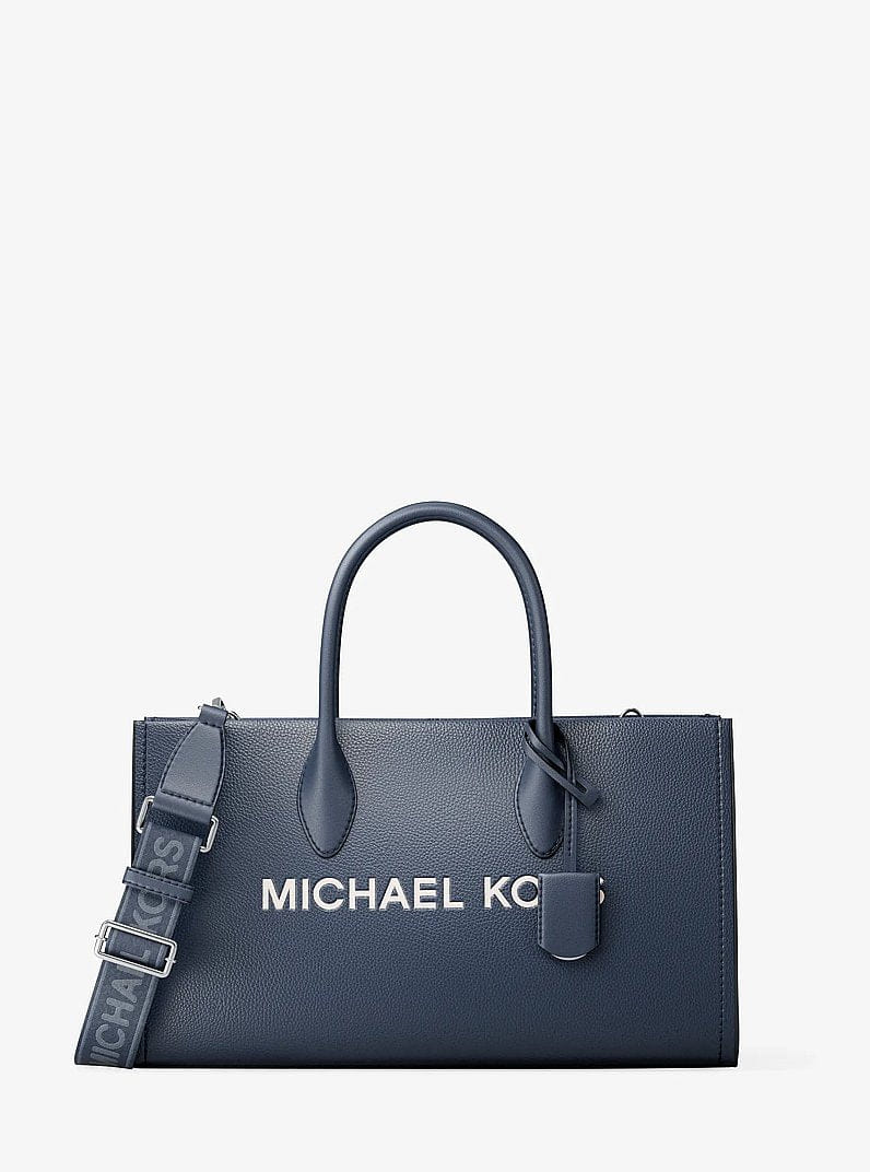 Michael Kors Mirella Medium Pebbled Leather Satchel Navy