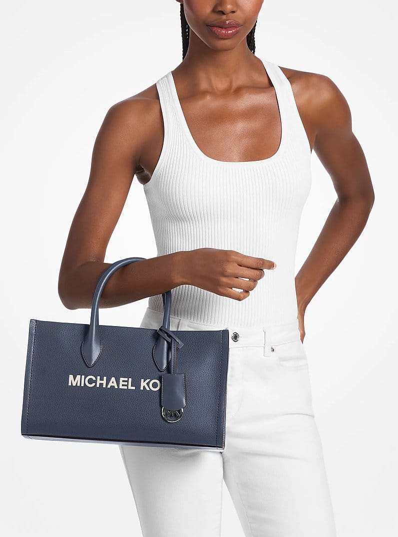 Michael Kors Mirella Medium Pebbled Leather Satchel Navy