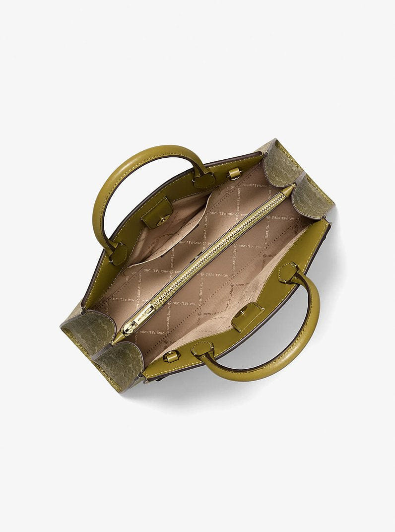 Michael Kors Greta Medium Signature Logo Satchel Oregano