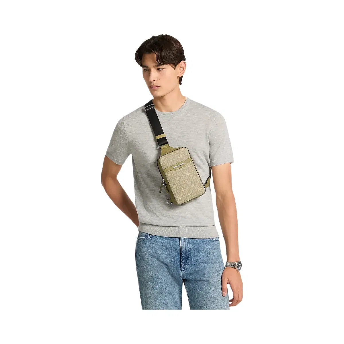 Michael Kors Cooper Medium Signature Logo Sling Bag Oregano