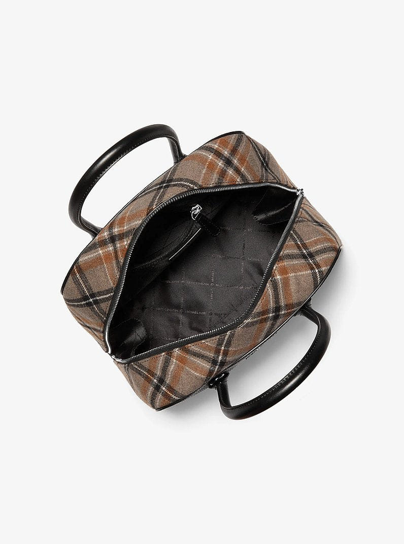 Michael Kors Ashton Medium Smooth And Plaid Wool Blend Satchel Black