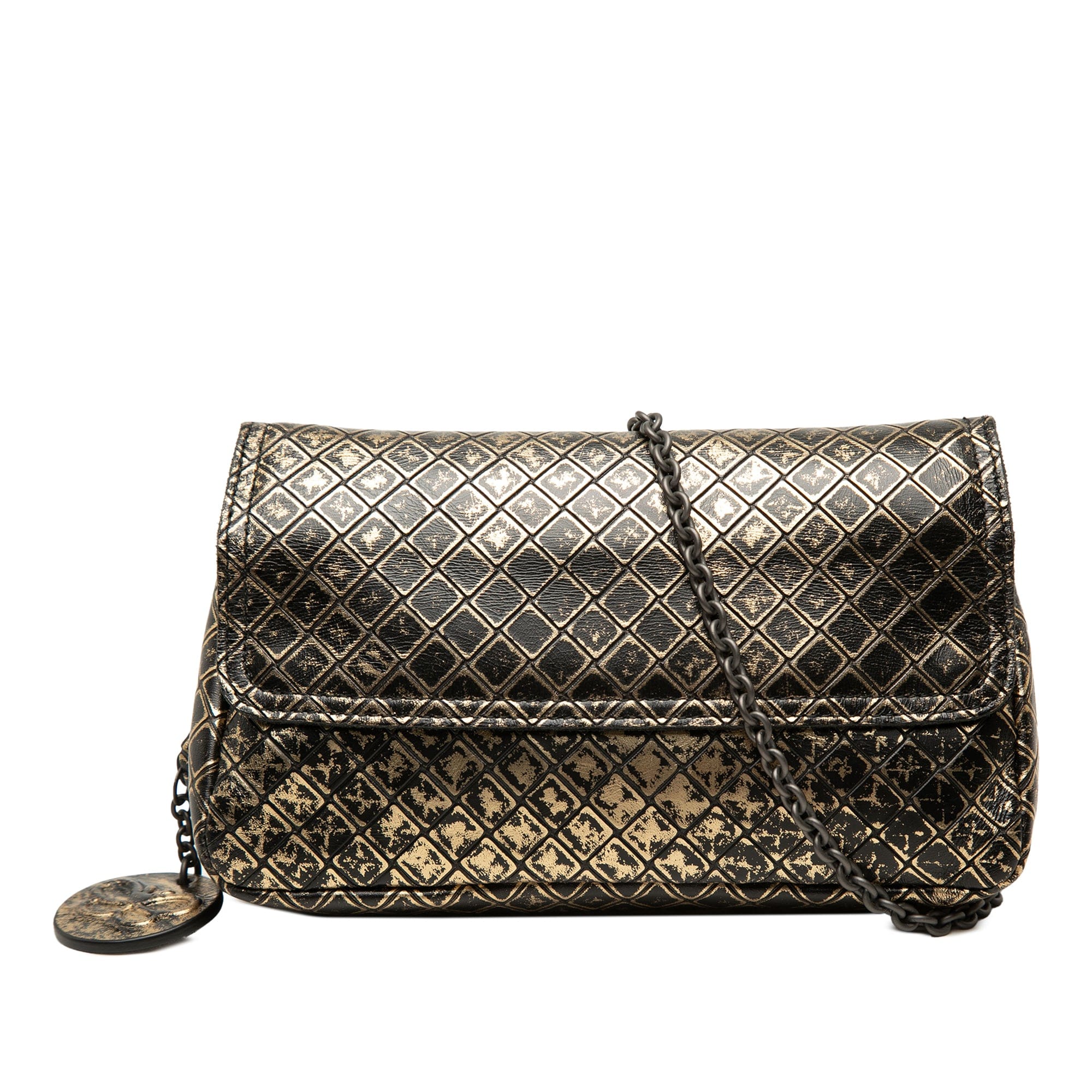 Bottega Veneta Metallic Calfskin Intrecciomirage Chain Flap Crossbody