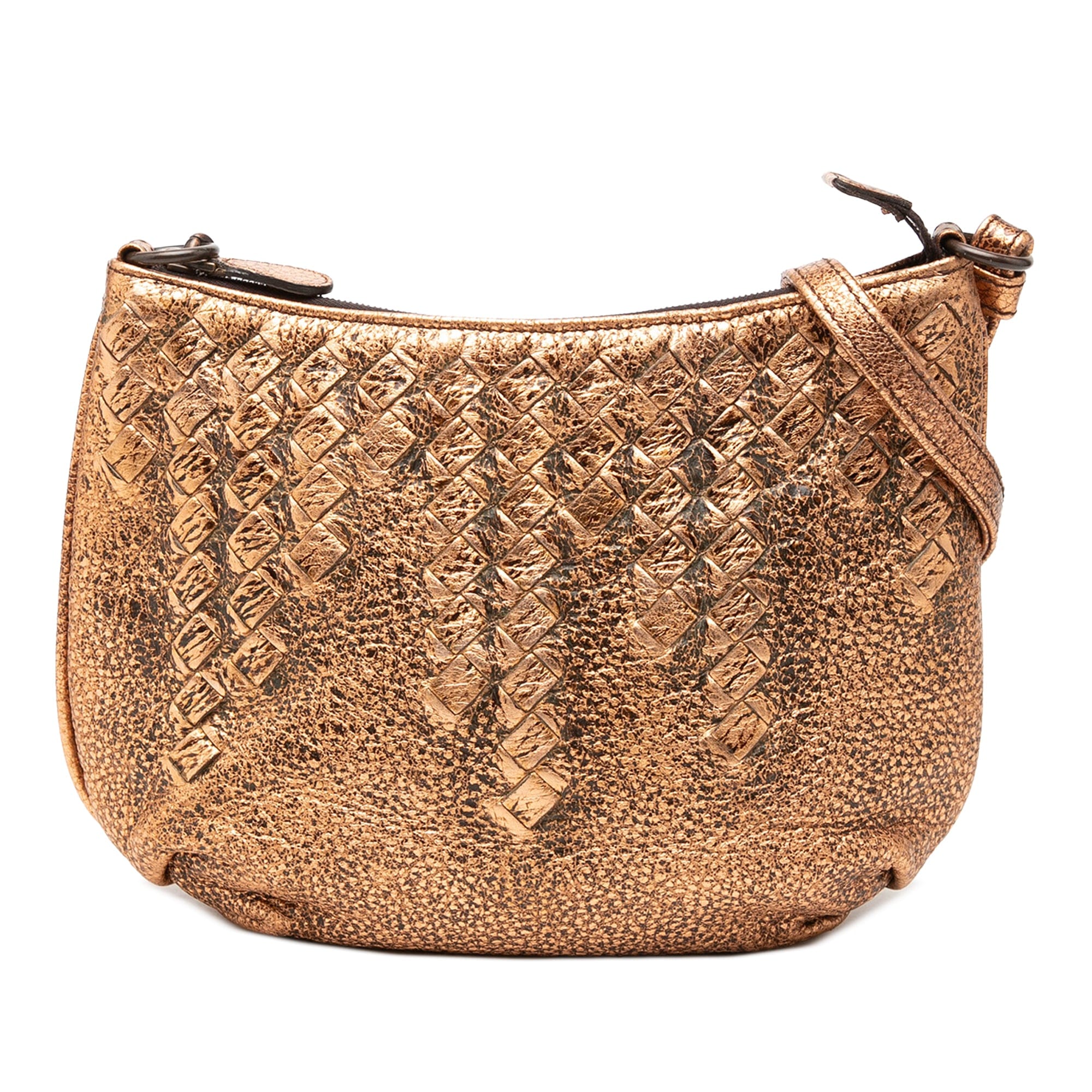 Bottega Veneta Intrecciato Trimmed Metallic Leather Crossbody