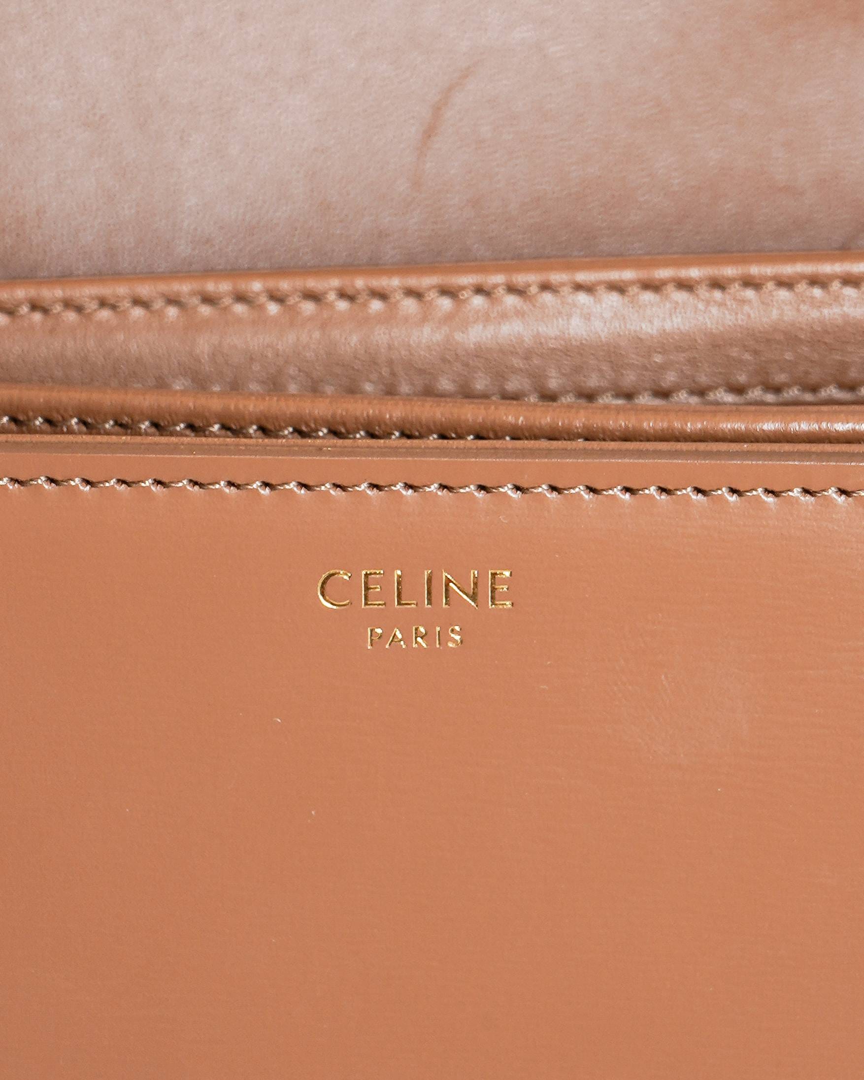 Celine Brown Triomphe Crossbody Bag In Natural Calfskin