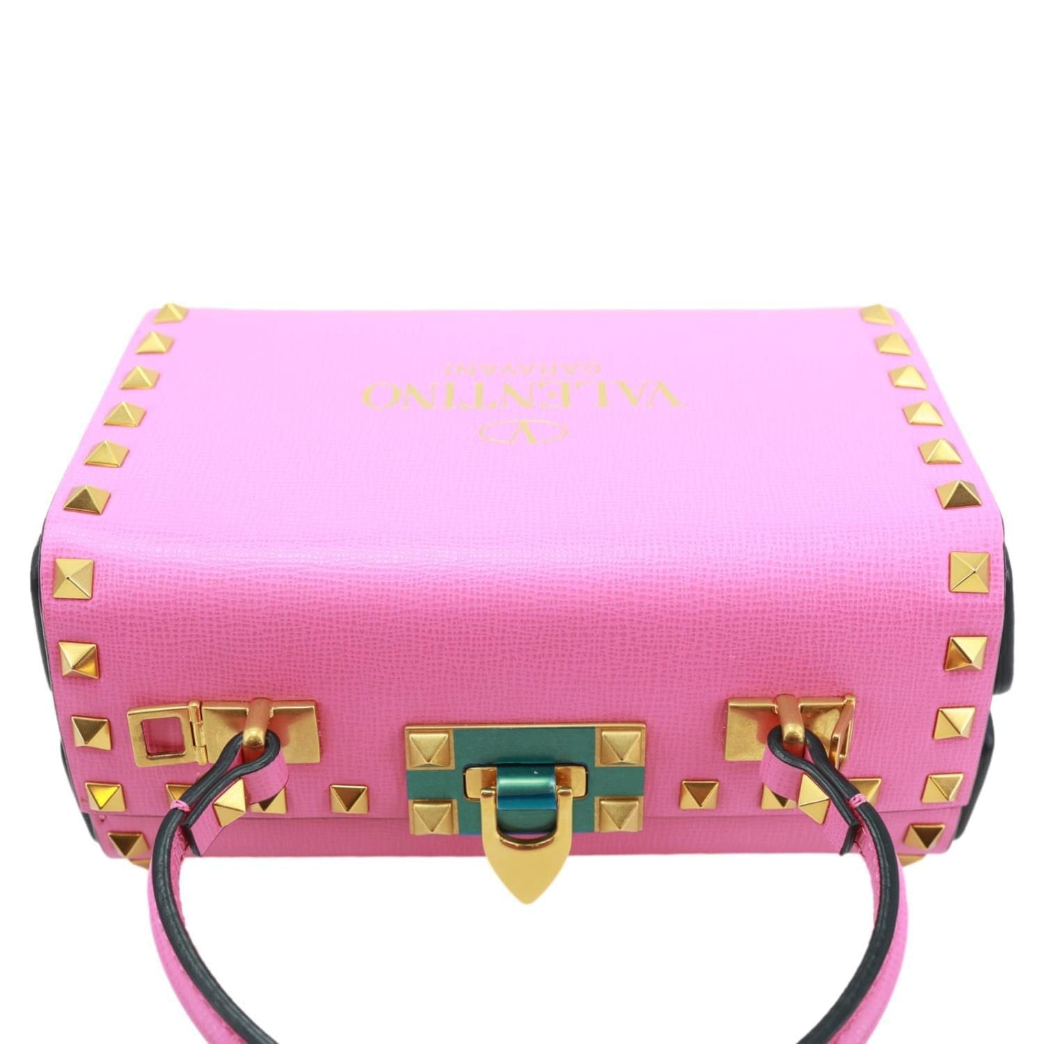 VALENTINO Garavani Rockstud Alcove Box Grainy Calfskin Leather Shoulder Bag Pink