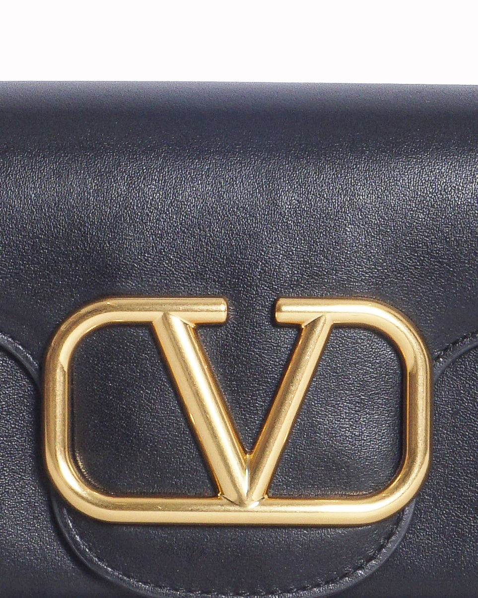 Valentino Black Lambskin Leather VLOGO Flap Shoulder Bag