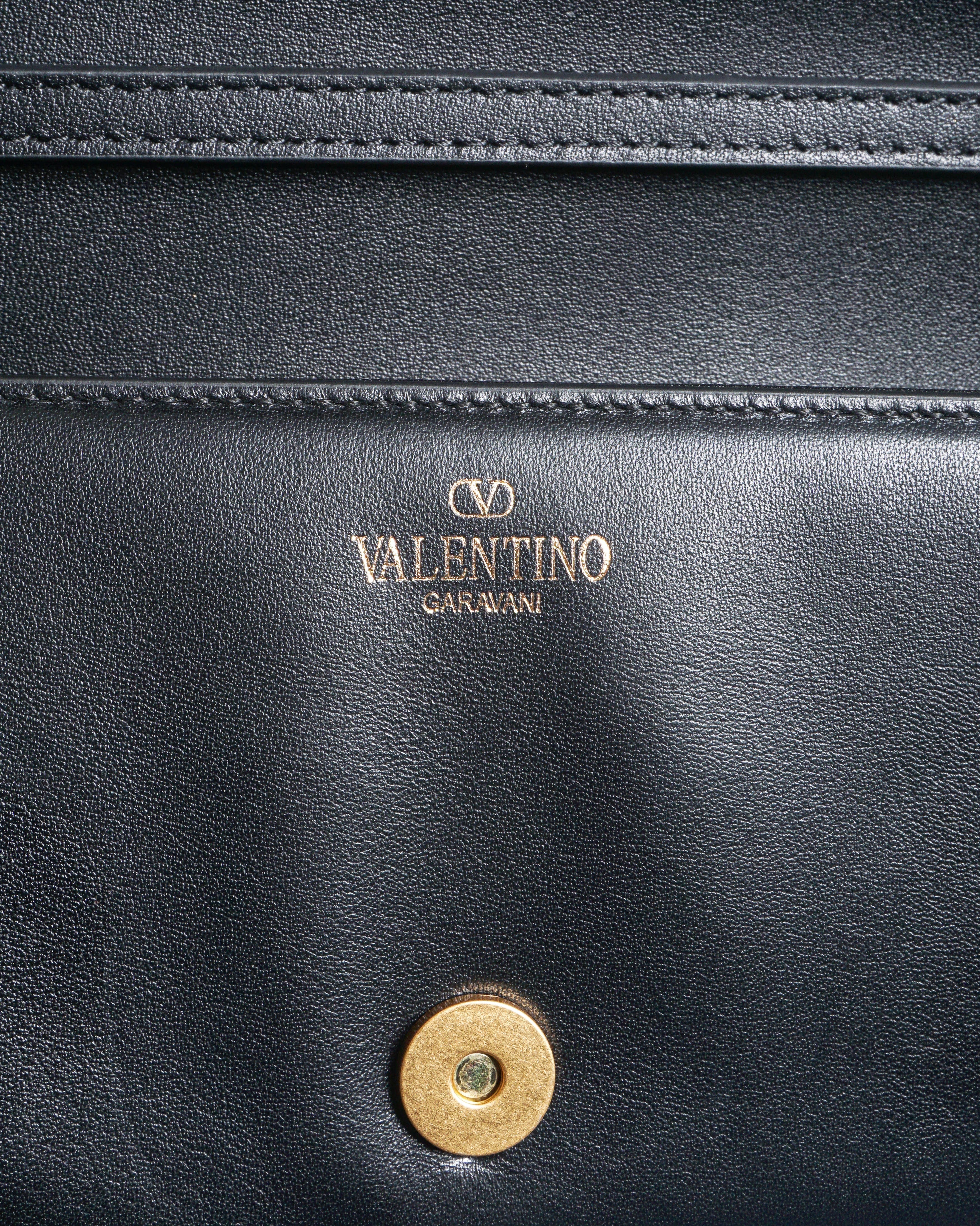 Valentino Black Lambskin Leather VLOGO Flap Shoulder Bag