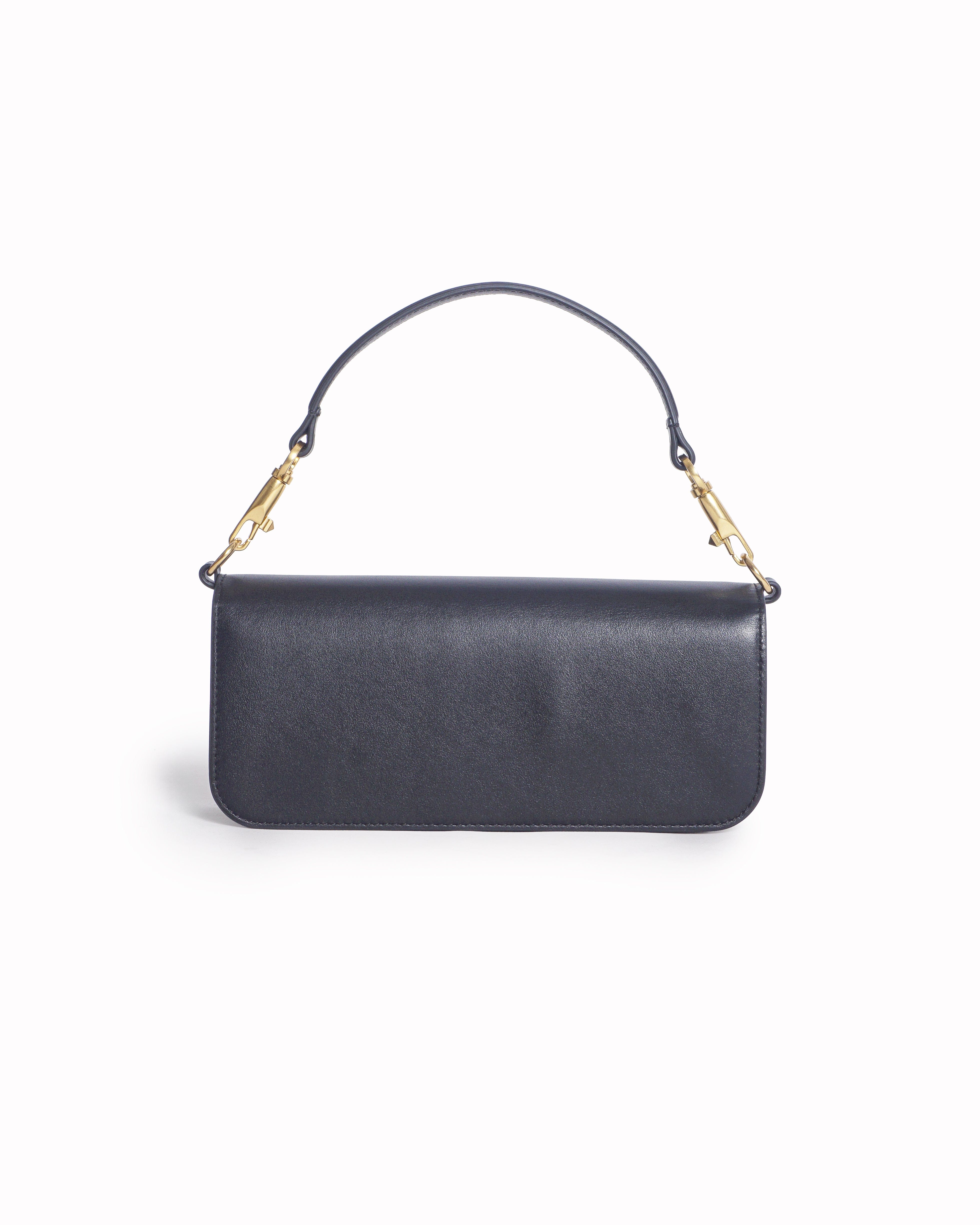 Valentino Black Lambskin Leather VLOGO Flap Shoulder Bag