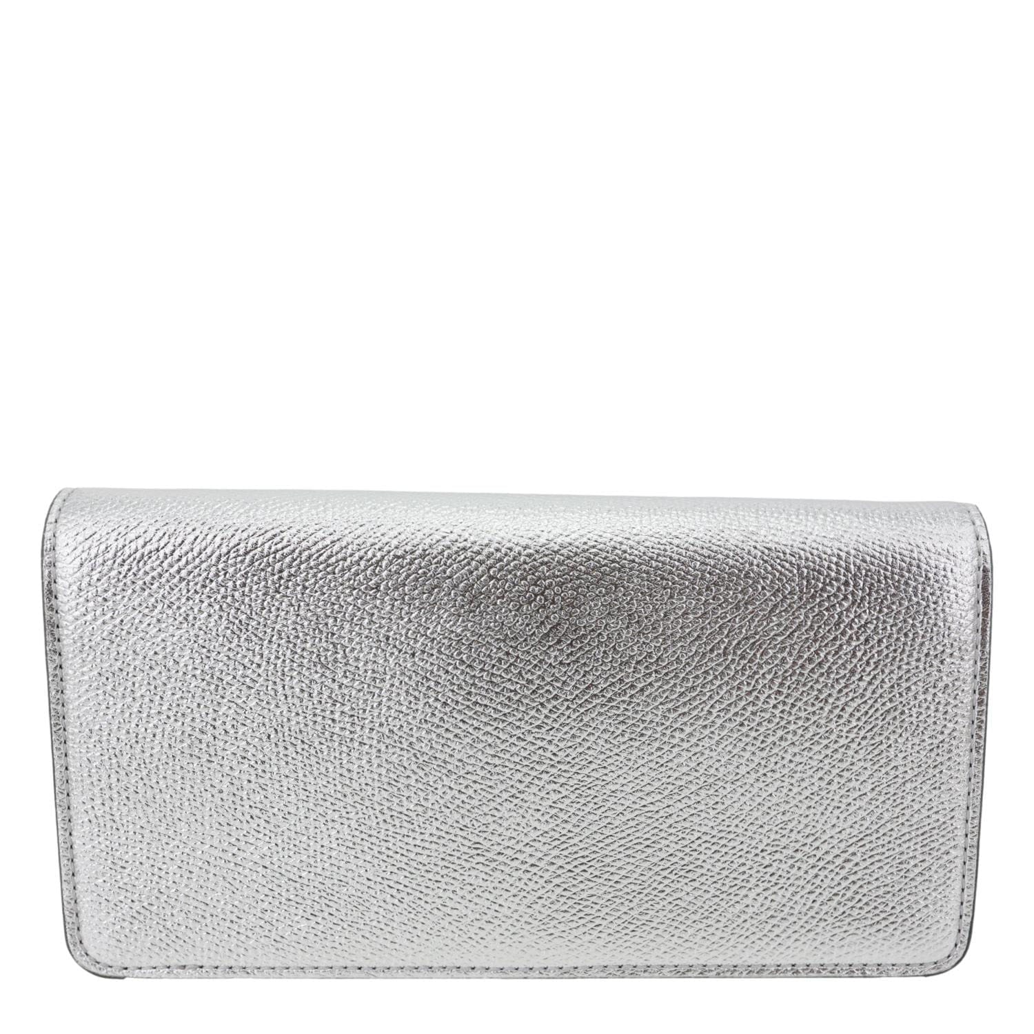 VALENTINO VLogo Metallic Leather Wallet On Chain Silver