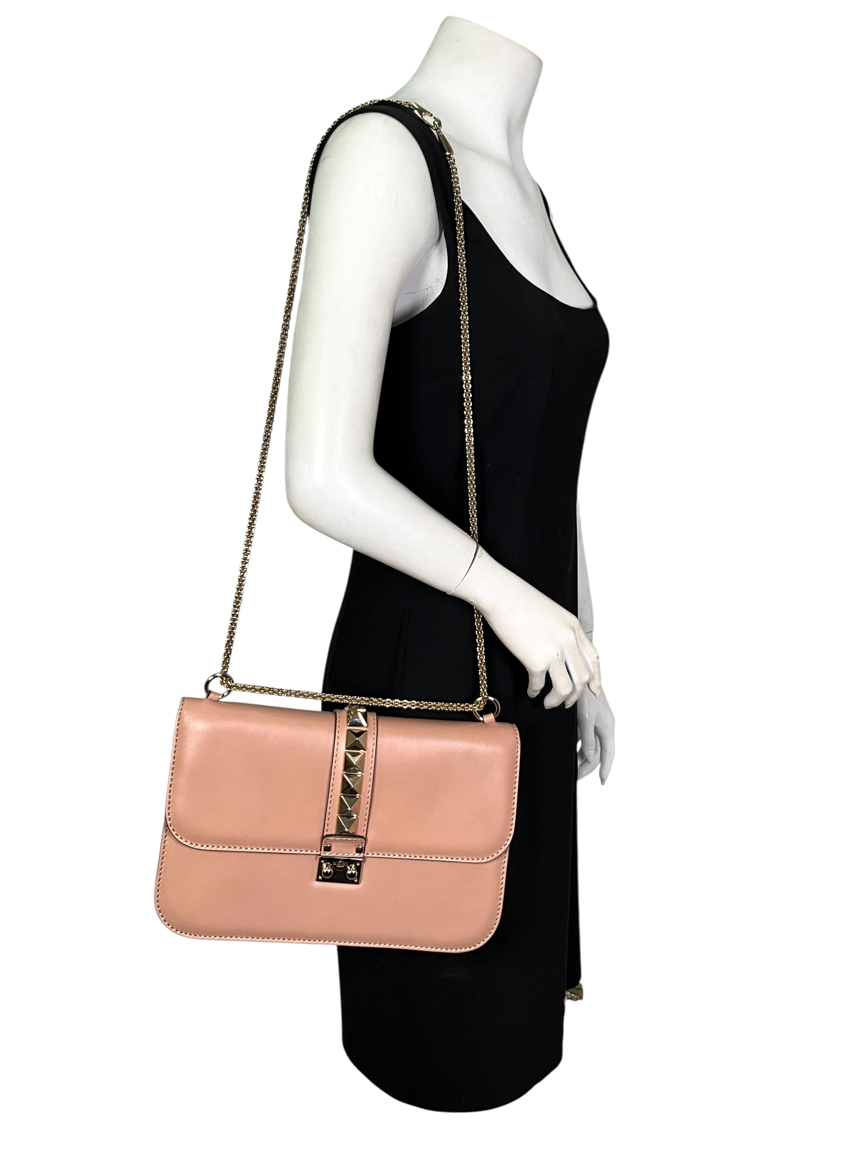VALENTINO Leather Rockstud Glam Lock Flap Bag