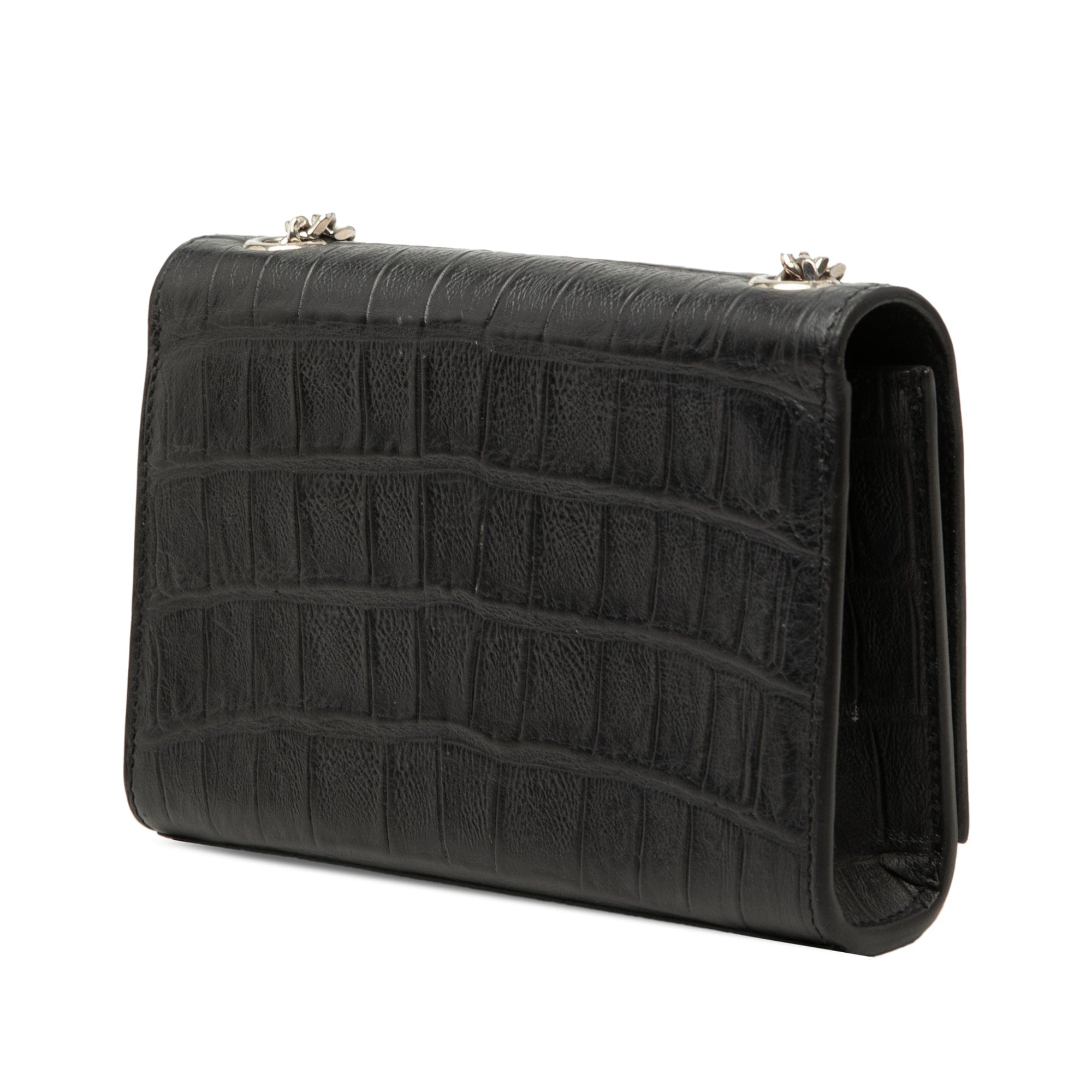 Saint Laurent Small Croc Embossed Leather Monogram Kate Tassel Crossbody