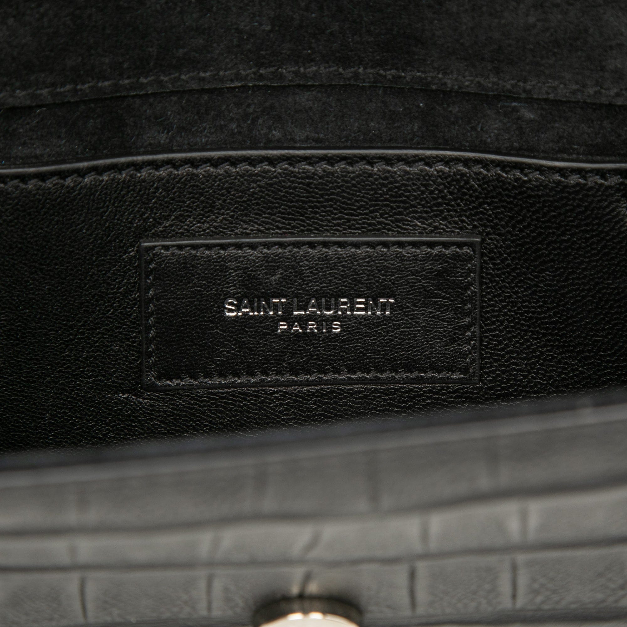 Saint Laurent Small Croc Embossed Leather Monogram Kate Tassel Crossbody