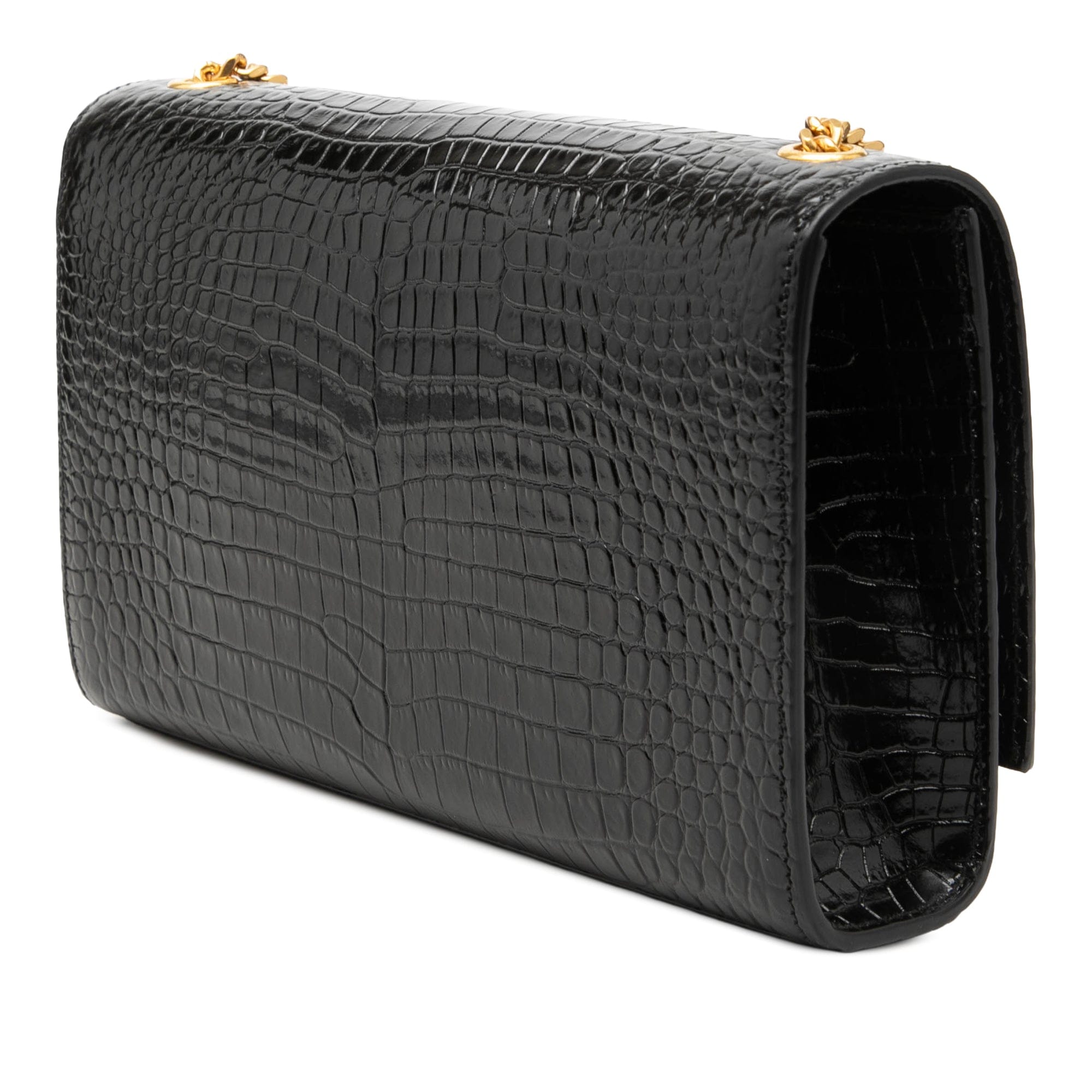 Saint Laurent Medium Croc Embossed Patent Monogram Kate Tassel Crossbody