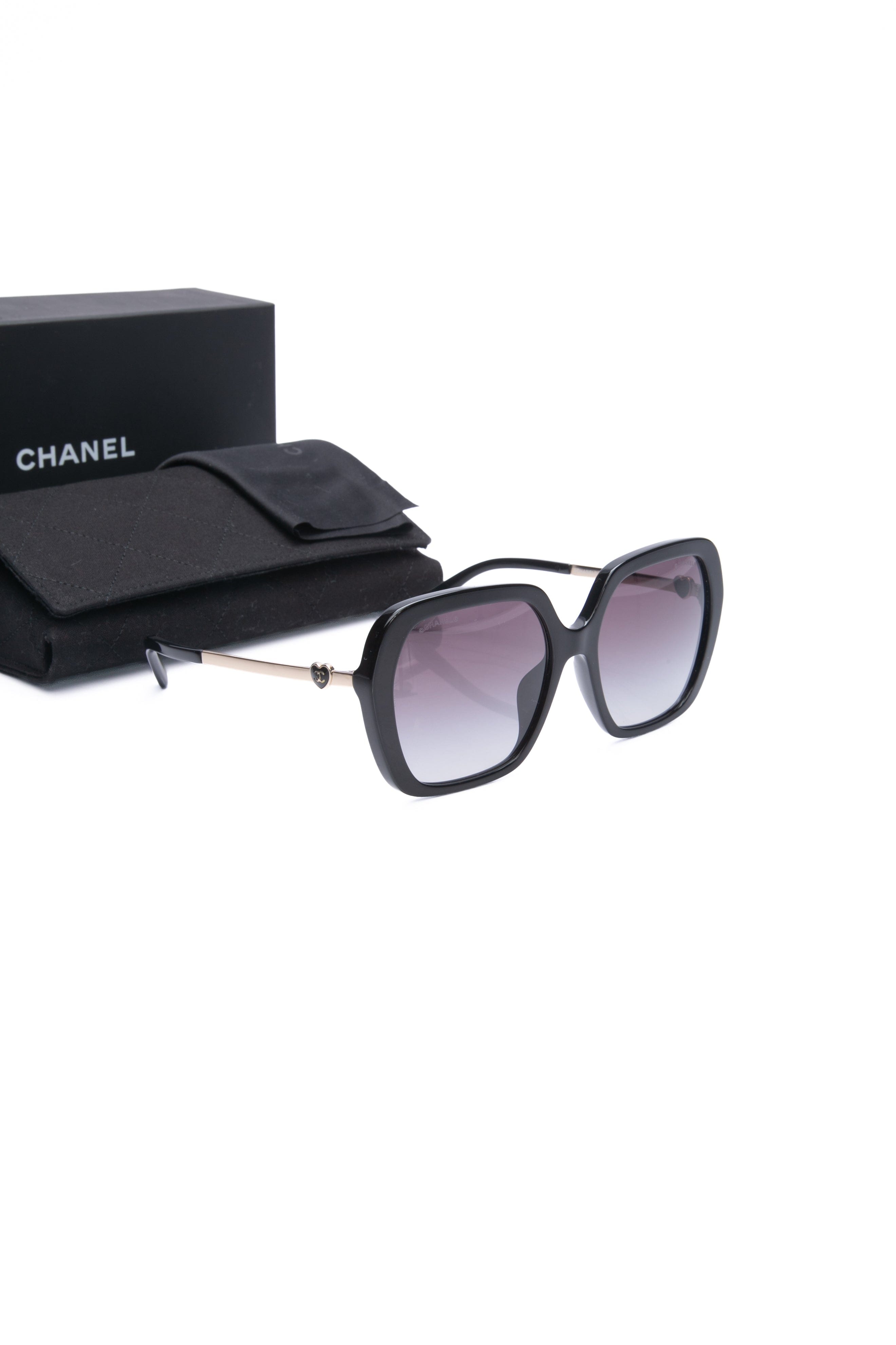 CHANEL Square Black Heart Sunglasses